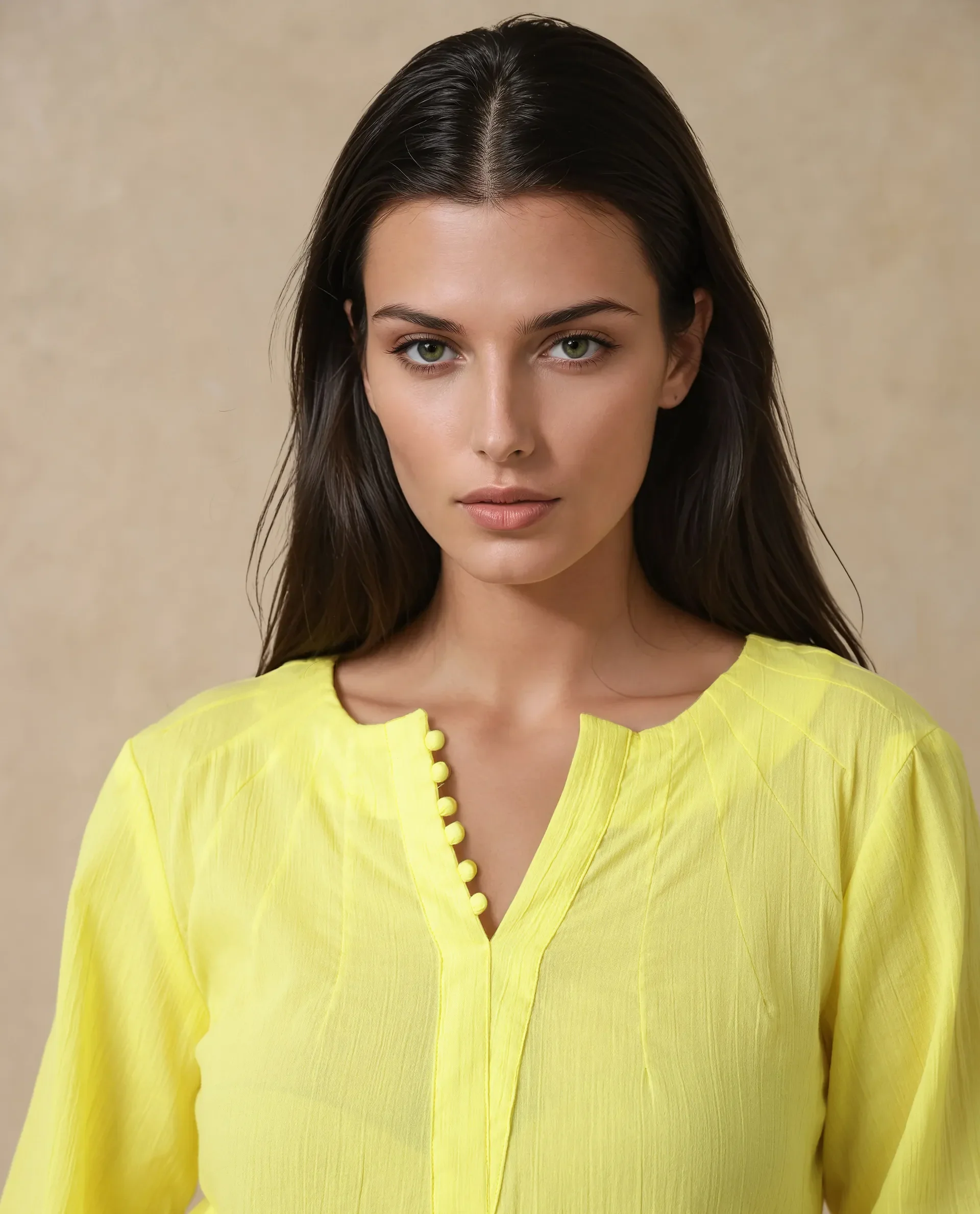 Rareism Women's Mante Yellow Cotton Crew Neck Plain Bishop Sleeve Regular Fit Top - Image 3