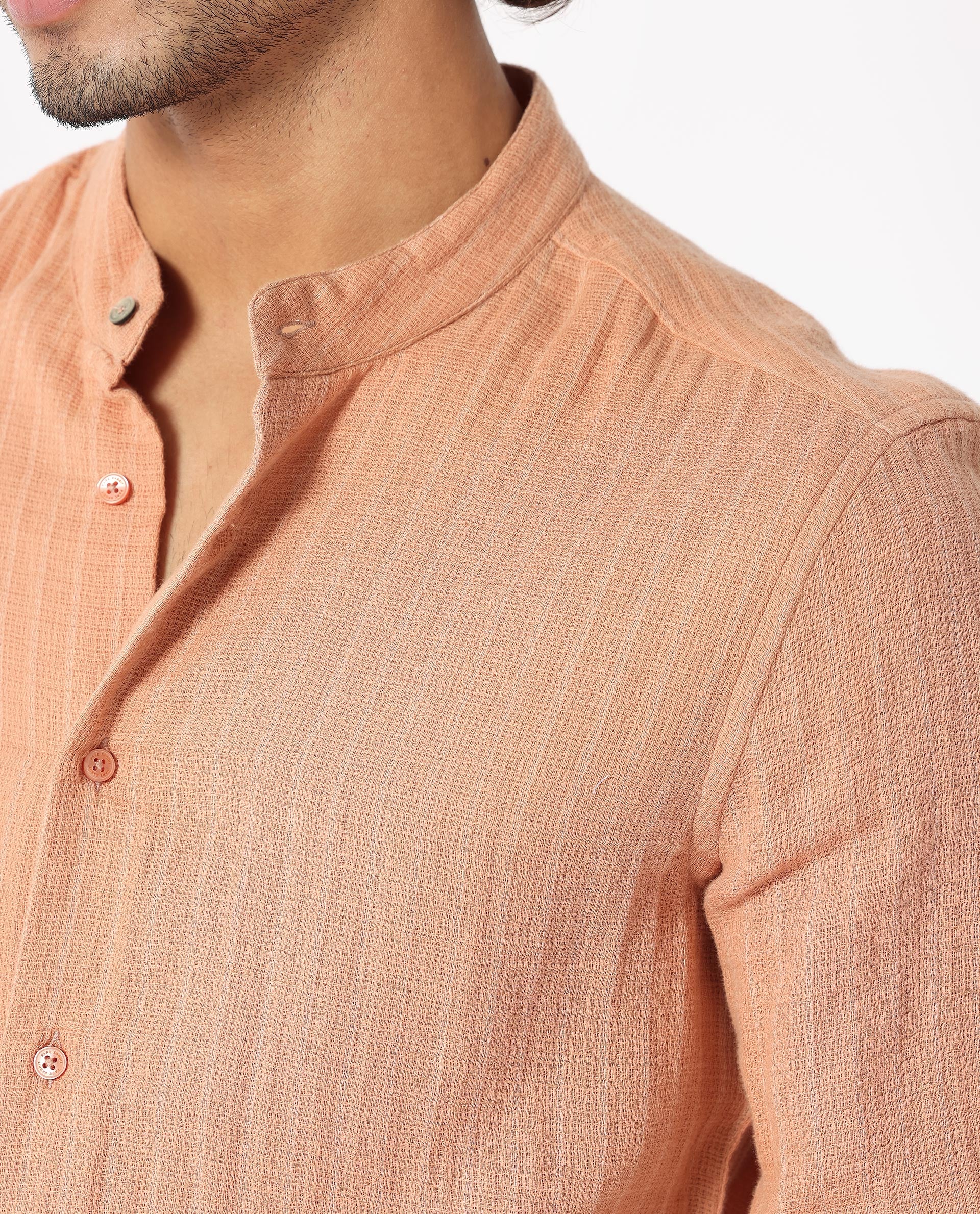 Rare Rabbit Men's Manzar Beige Cotton Striped Print Regular Fit Full Sleeve Mandarin Collar Shirt - Image 4