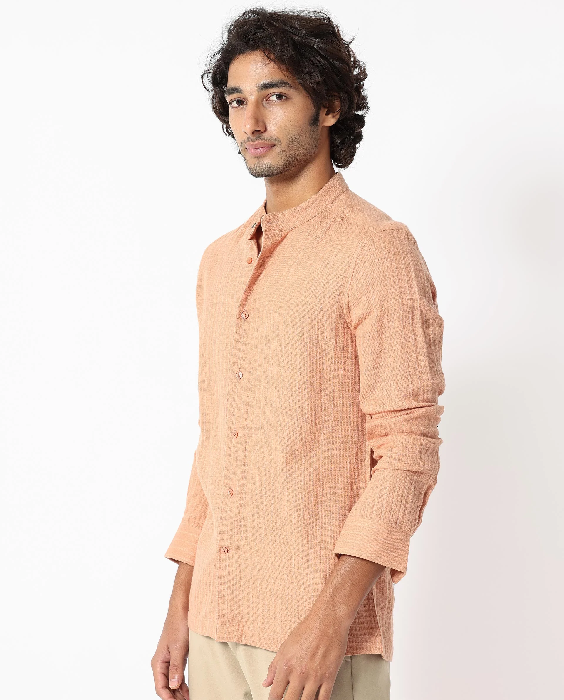 Rare Rabbit Men's Manzar Beige Cotton Striped Print Regular Fit Full Sleeve Mandarin Collar Shirt - Image 7