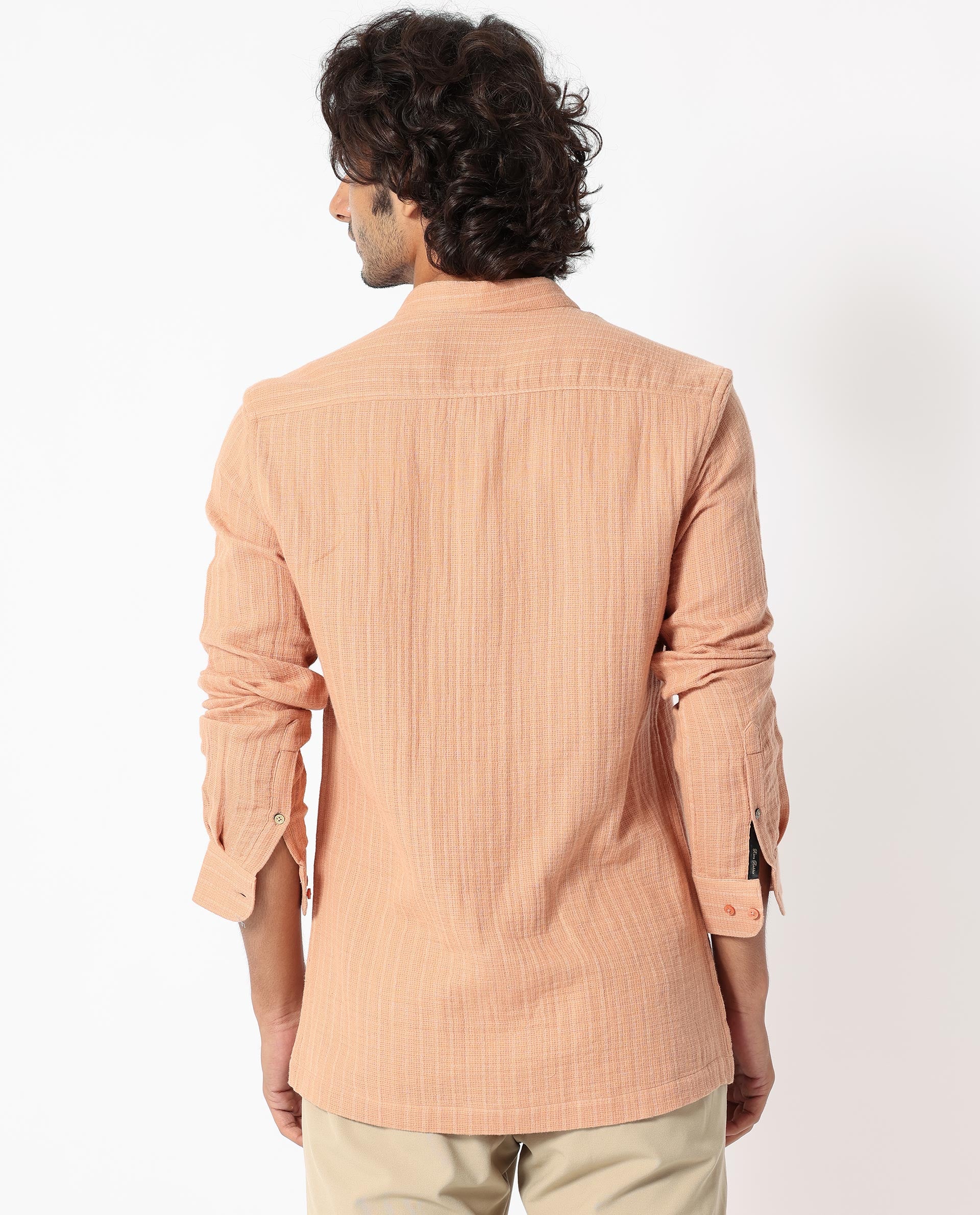 Rare Rabbit Men's Manzar Beige Cotton Striped Print Regular Fit Full Sleeve Mandarin Collar Shirt - Image 8