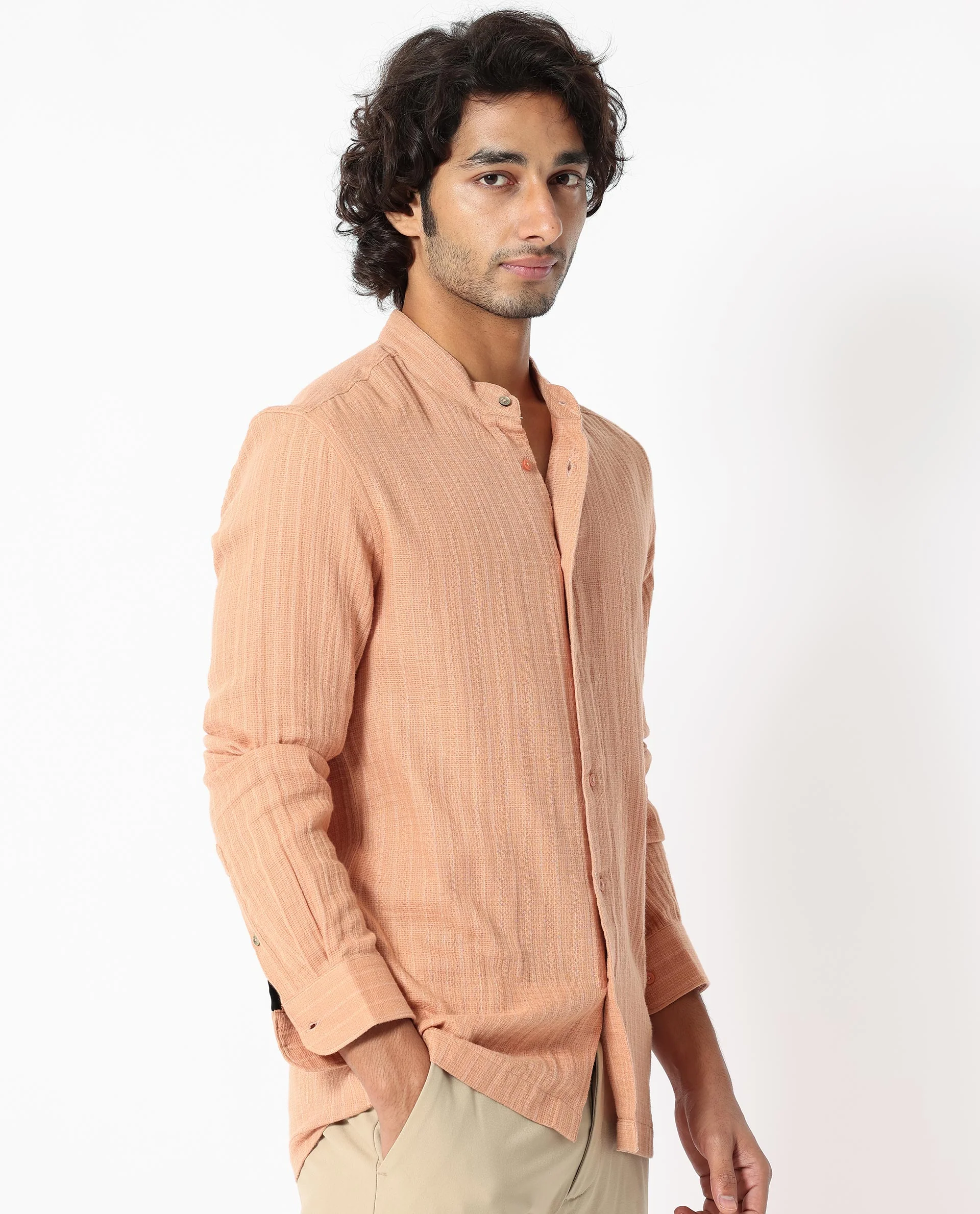 Rare Rabbit Men's Manzar Beige Cotton Striped Print Regular Fit Full Sleeve Mandarin Collar Shirt - Image 9