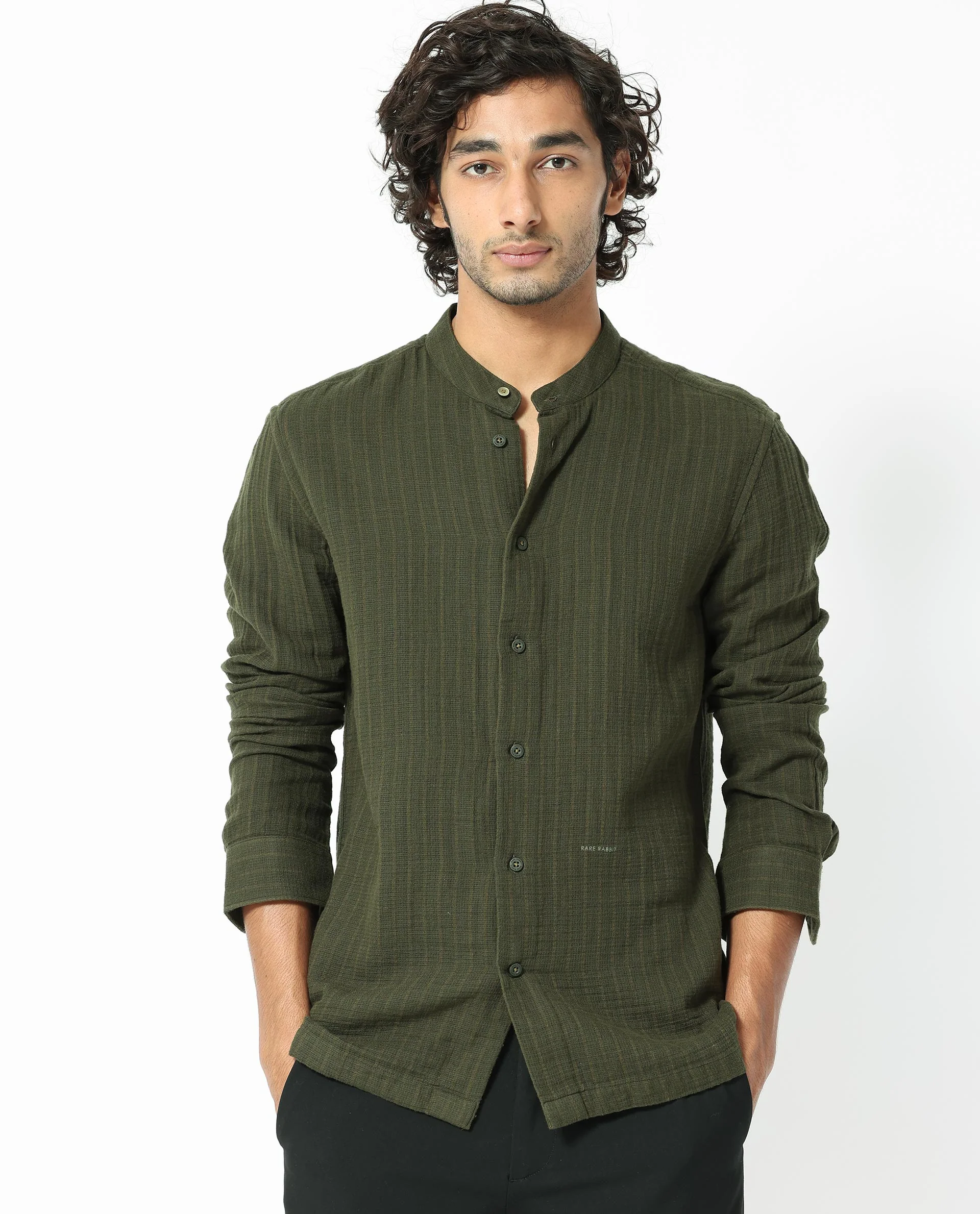 Rare Rabbit Men's Manzar Dark Green Regular Fit Shirt - Image 2