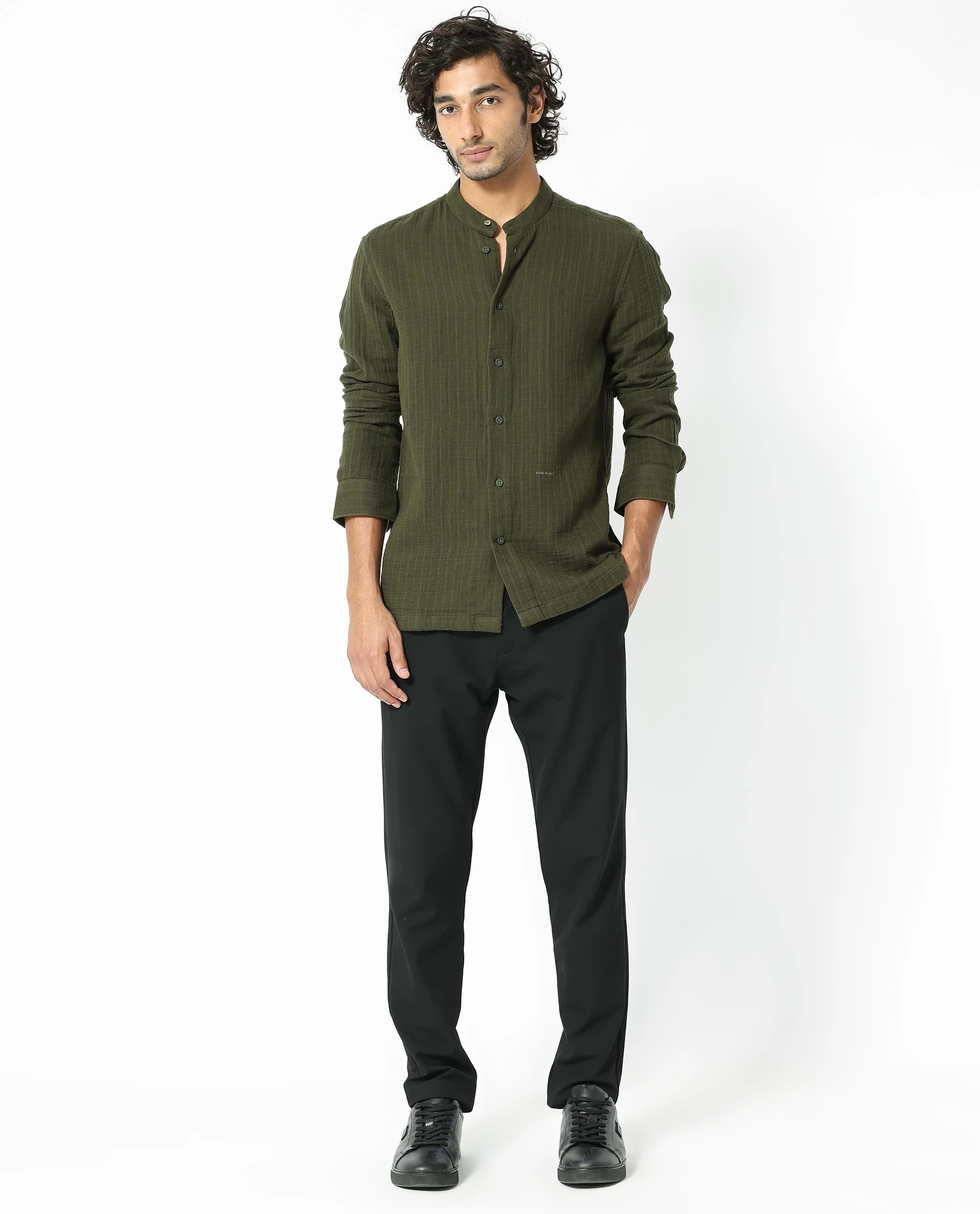 Rare Rabbit Men's Manzar Dark Green Regular Fit Shirt - Image 5