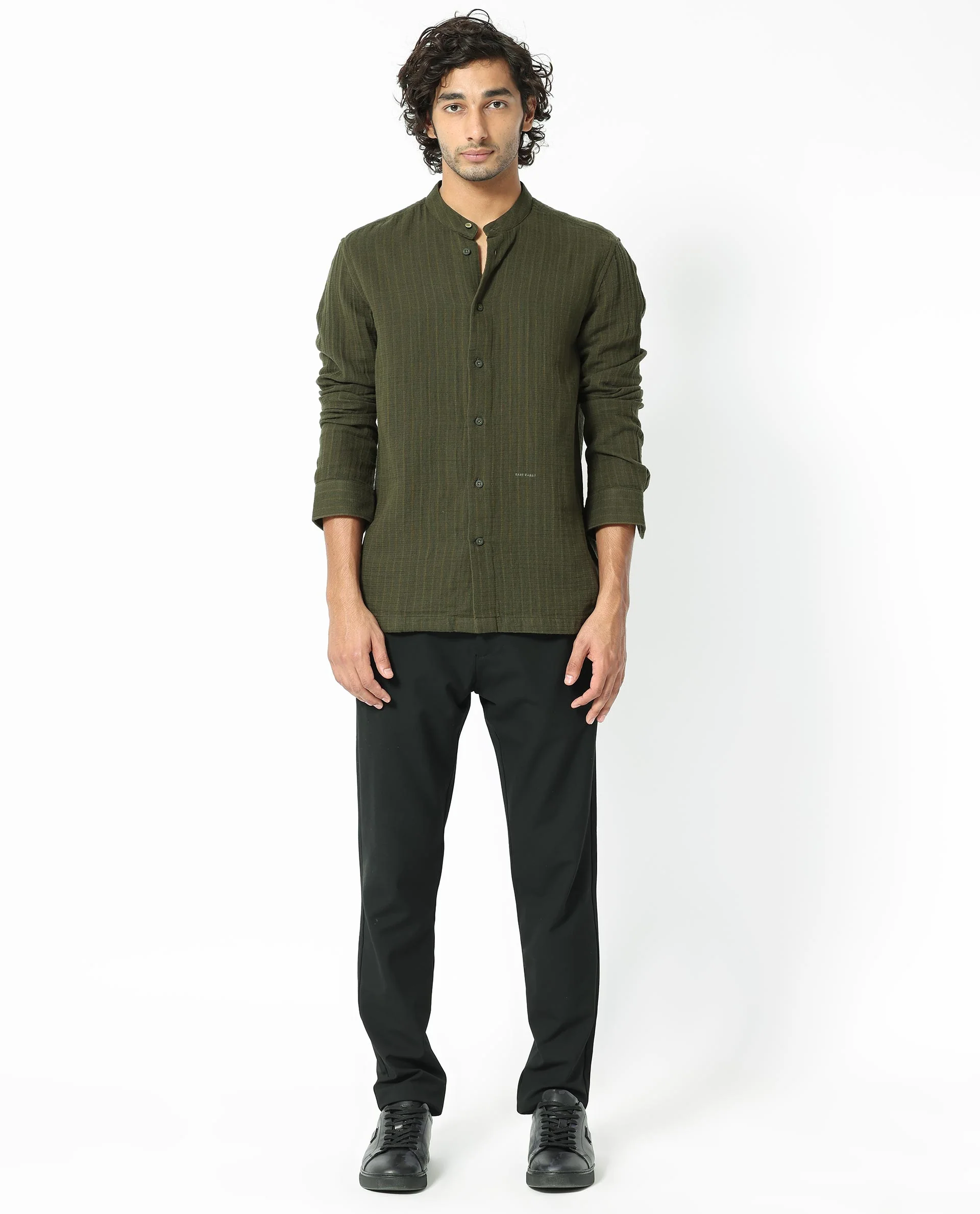 Rare Rabbit Men's Manzar Dark Green Regular Fit Shirt - Image 6