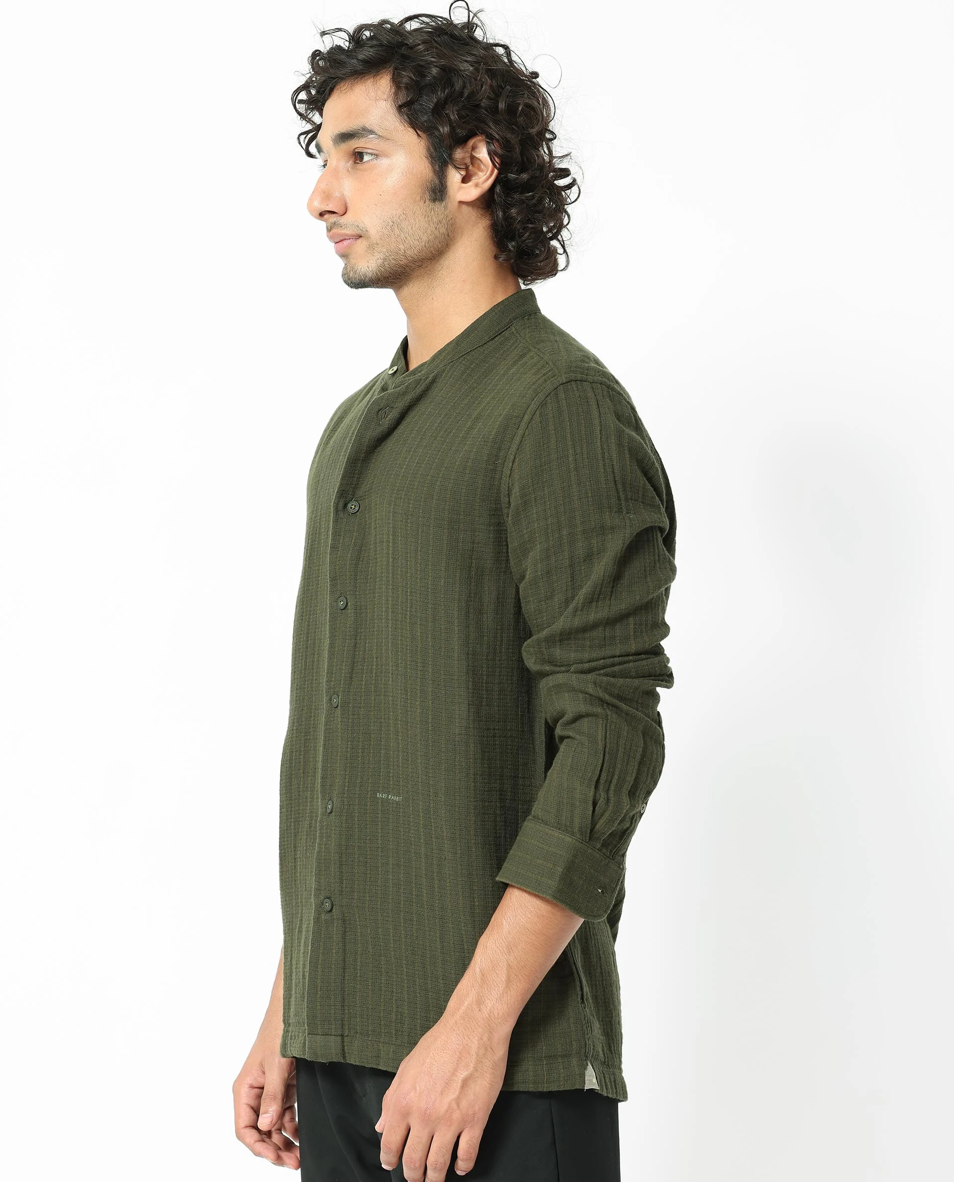 Rare Rabbit Men's Manzar Dark Green Regular Fit Shirt - Image 7