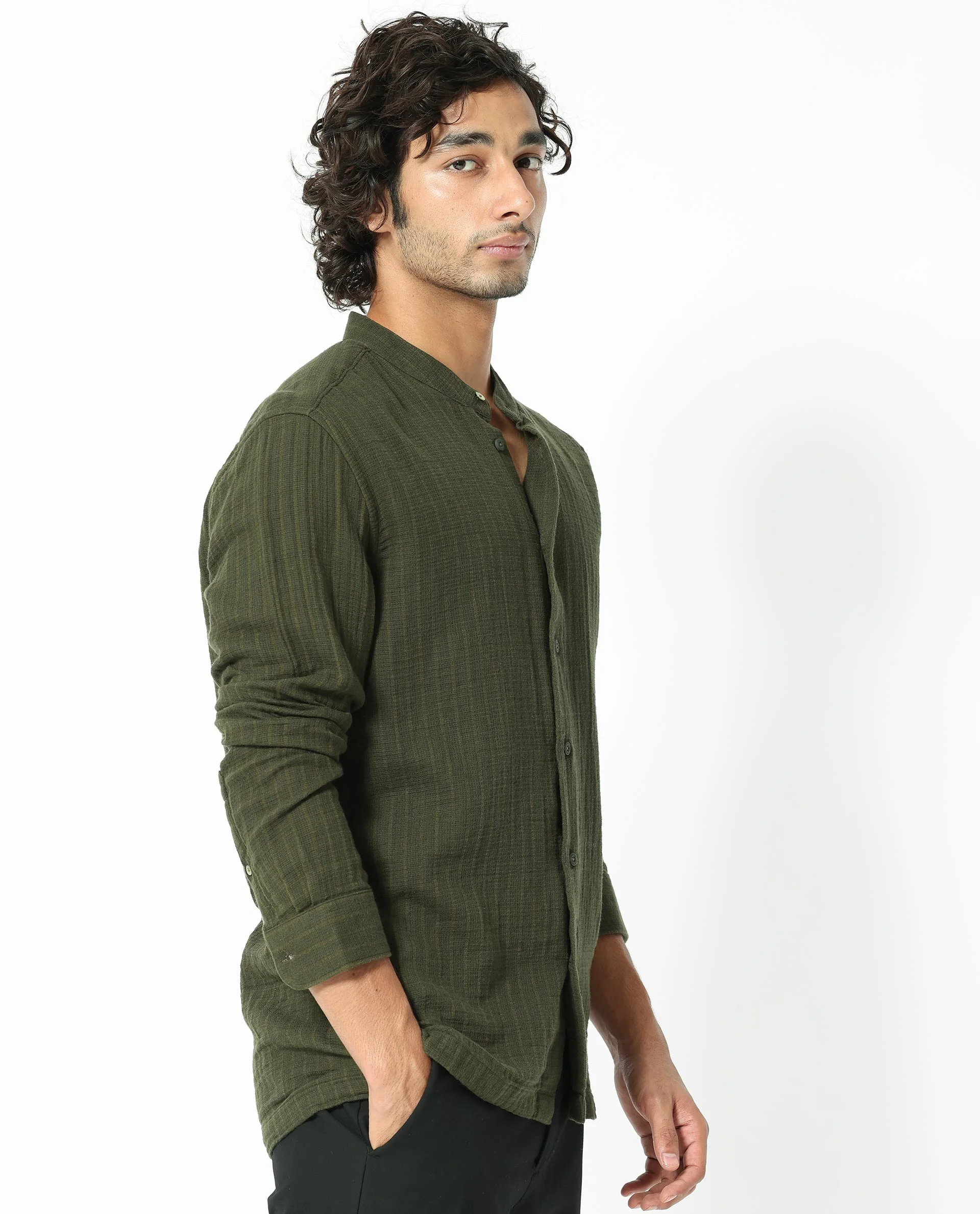 Rare Rabbit Men's Manzar Dark Green Regular Fit Shirt - Image 8