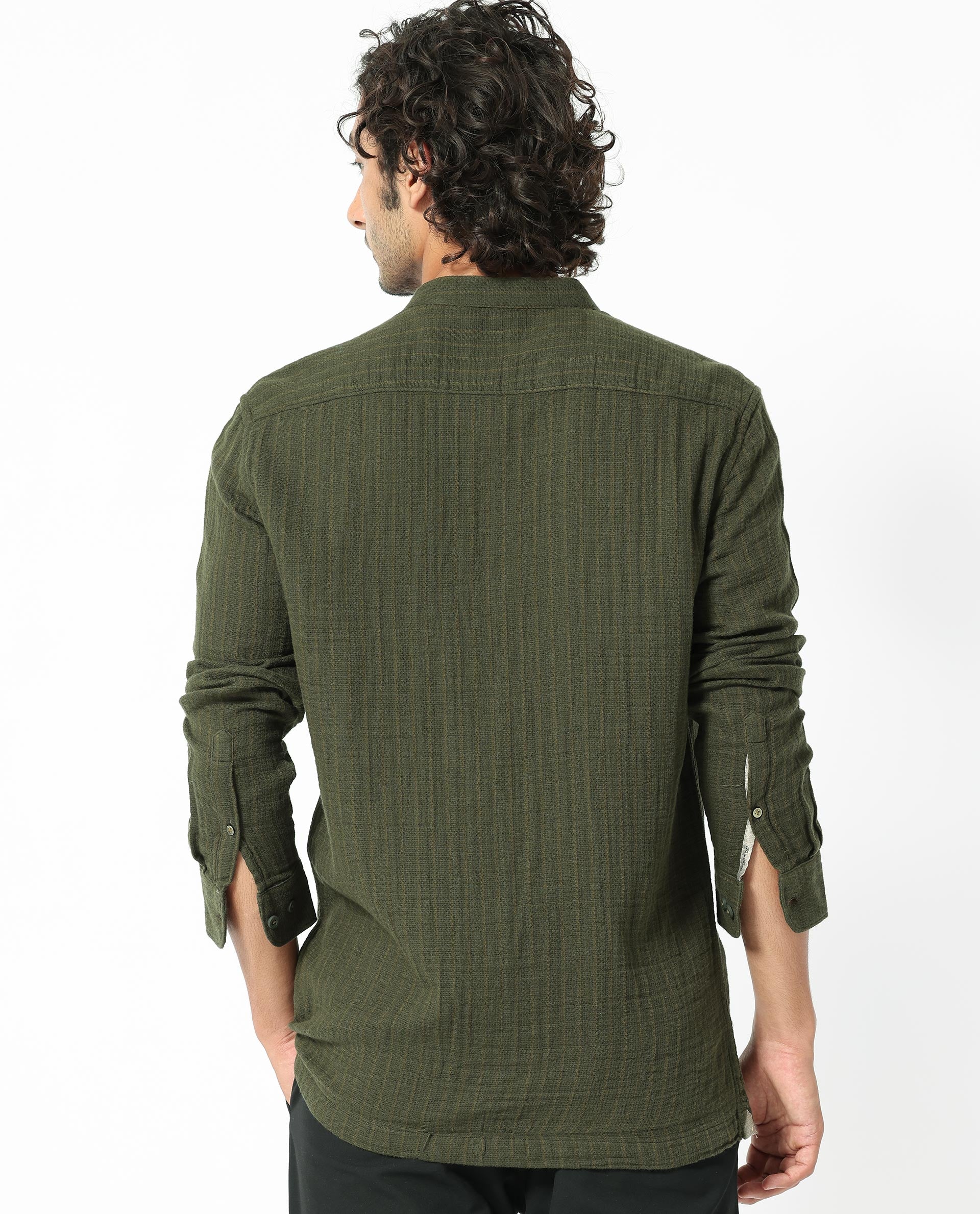 Rare Rabbit Men's Manzar Dark Green Regular Fit Shirt - Image 9