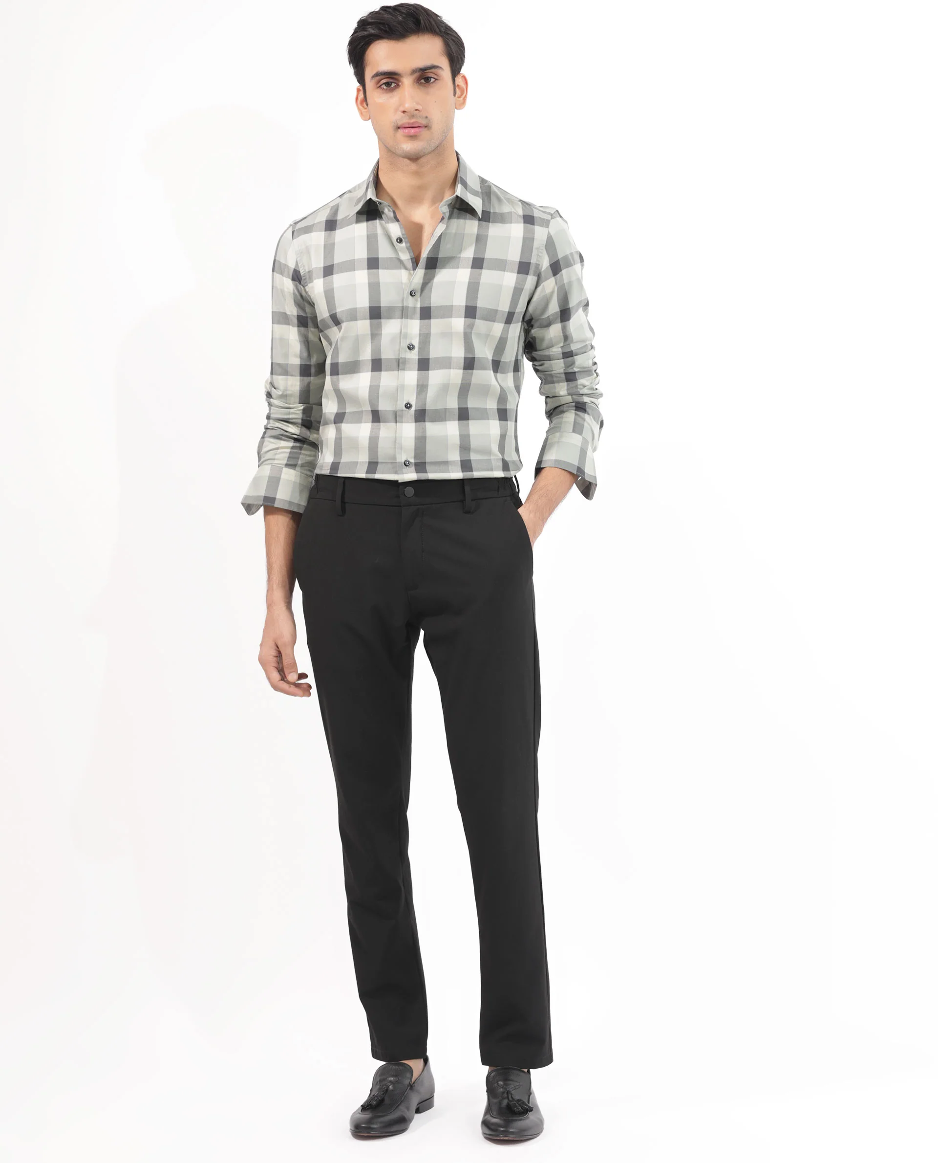 Rare Rabbit Men's Mape Dusky Green Cotton Checked Print Regular Fit Full Sleeve Collared Shirt - Image 2