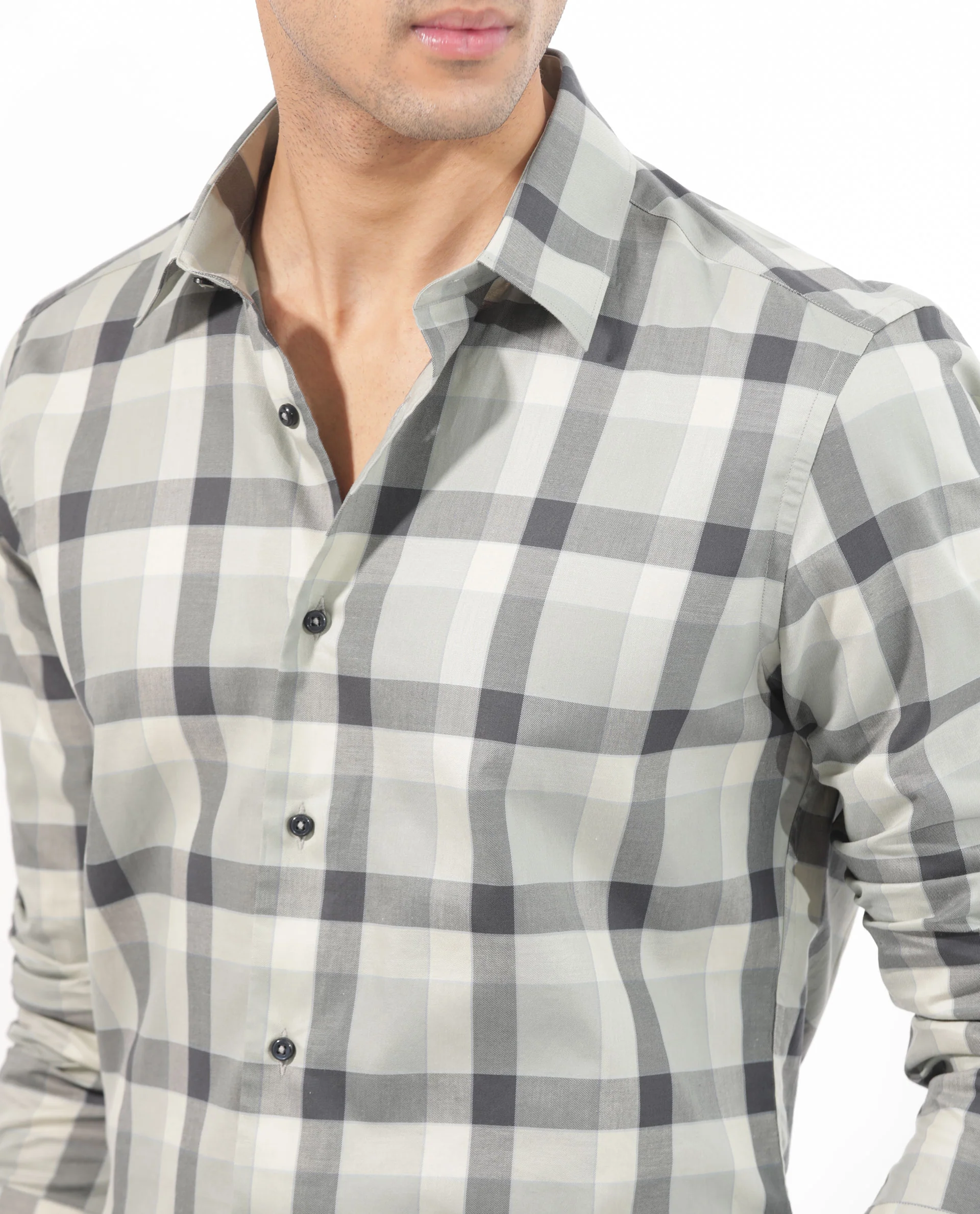 Rare Rabbit Men's Mape Dusky Green Cotton Checked Print Regular Fit Full Sleeve Collared Shirt - Image 4
