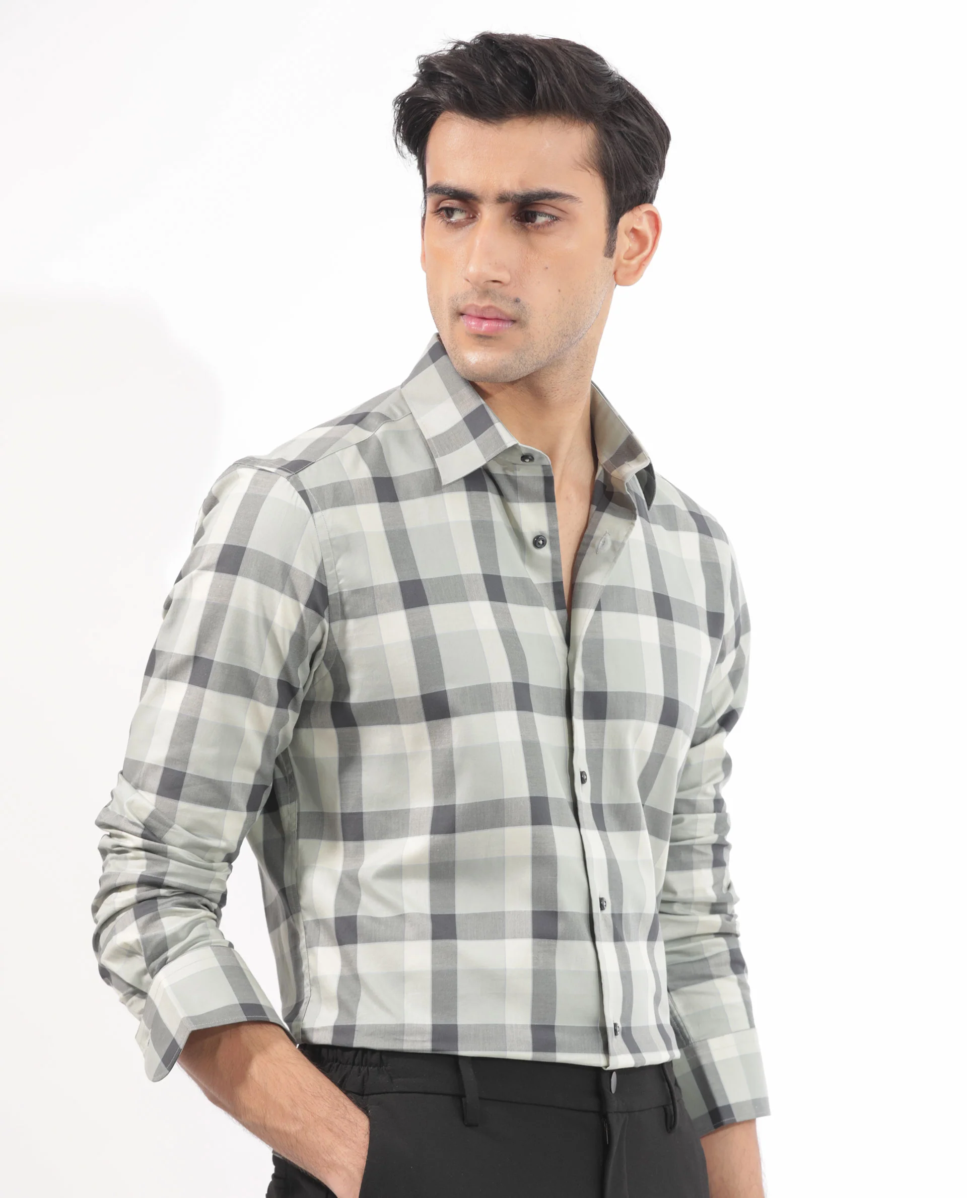Rare Rabbit Men's Mape Dusky Green Cotton Checked Print Regular Fit Full Sleeve Collared Shirt - Image 6