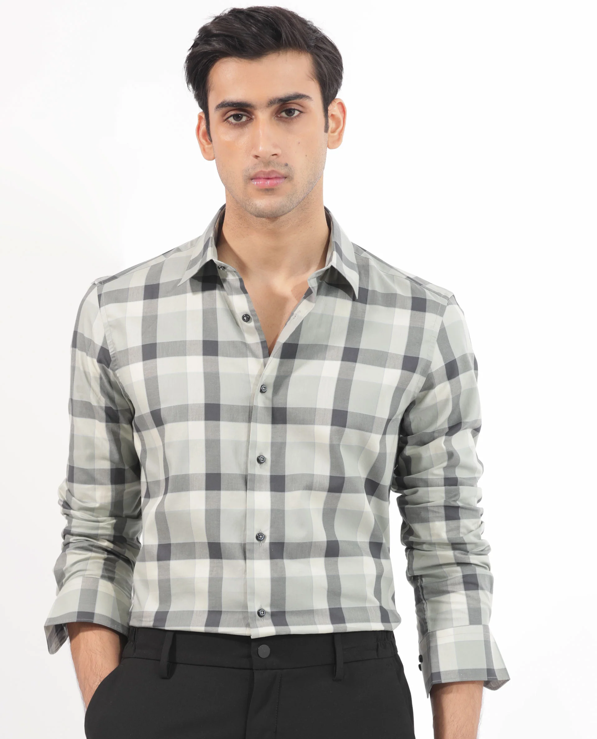Rare Rabbit Men's Mape Dusky Green Cotton Checked Print Regular Fit Full Sleeve Collared Shirt - Image 8