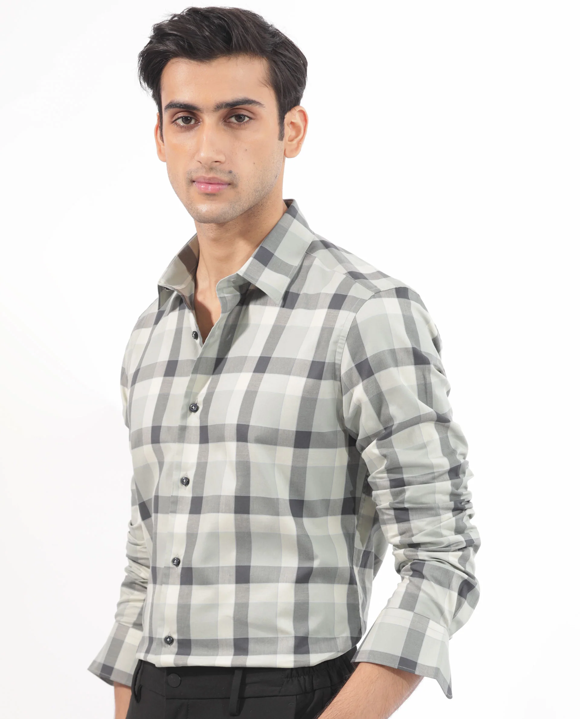 Rare Rabbit Men's Mape Dusky Green Cotton Checked Print Regular Fit Full Sleeve Collared Shirt - Image 9