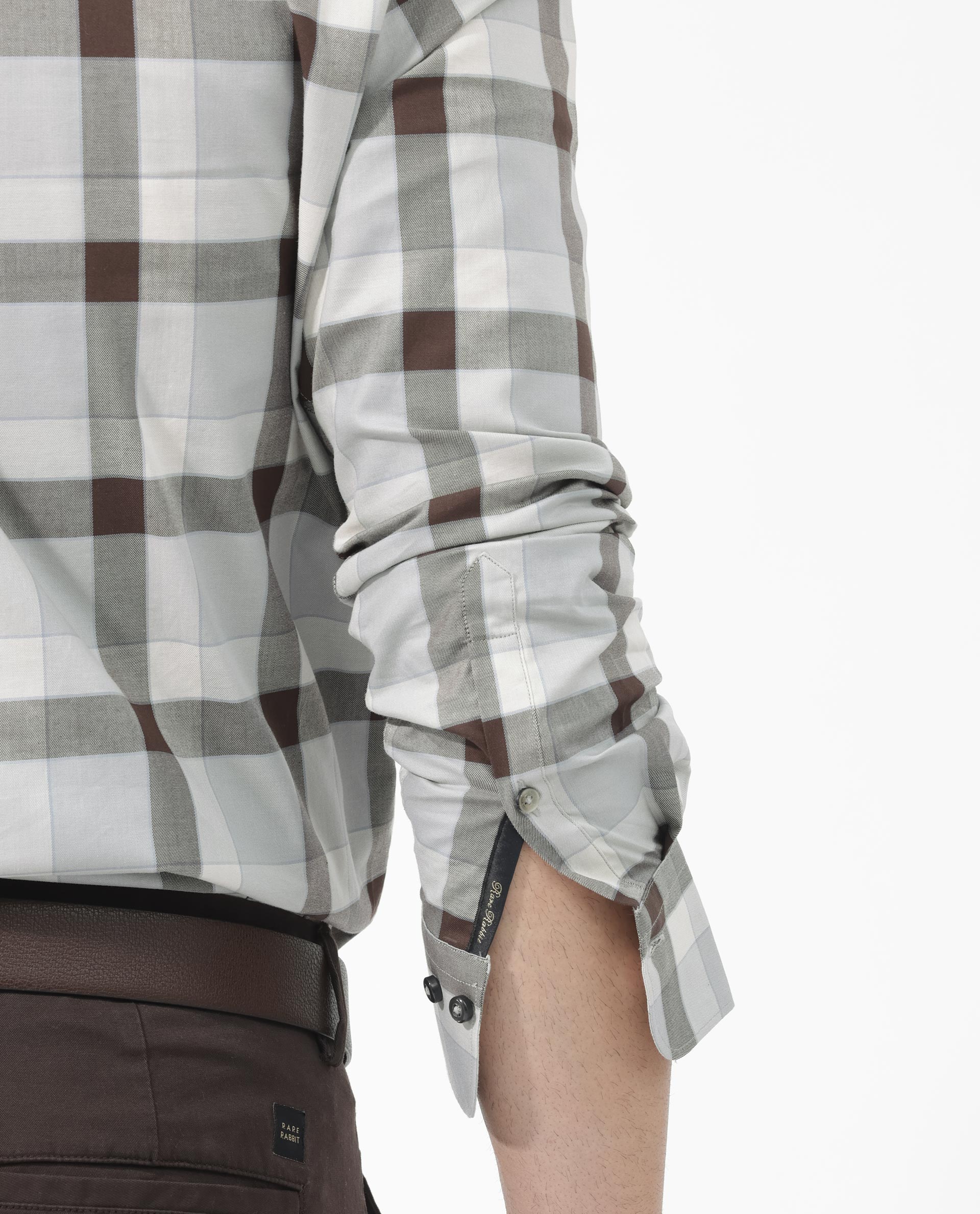 Rare Rabbit Men's Mape Light Grey Cotton Checked Print Regular Fit Full Sleeve Collared Shirt - Image 4