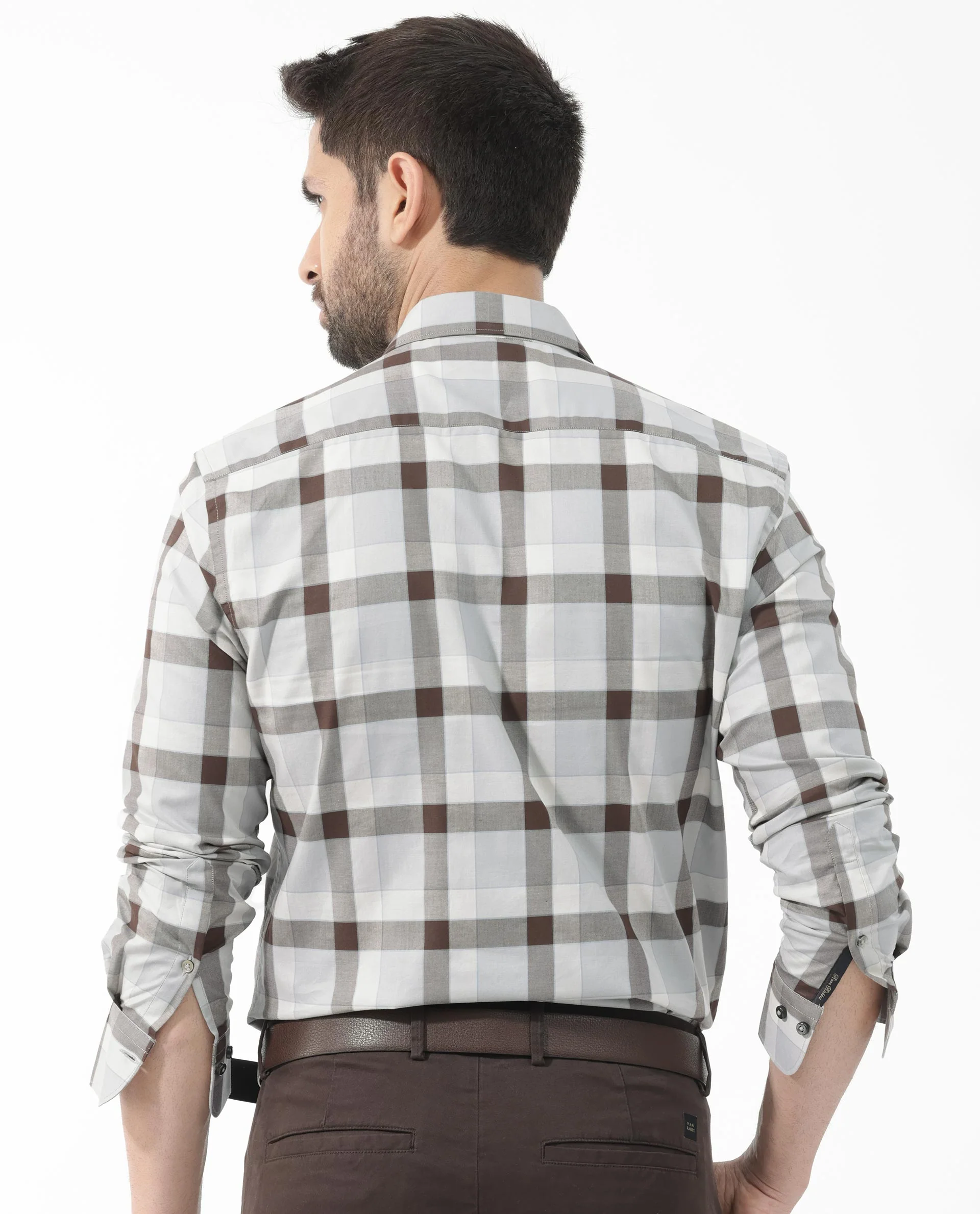 Rare Rabbit Men's Mape Light Grey Cotton Checked Print Regular Fit Full Sleeve Collared Shirt - Image 8