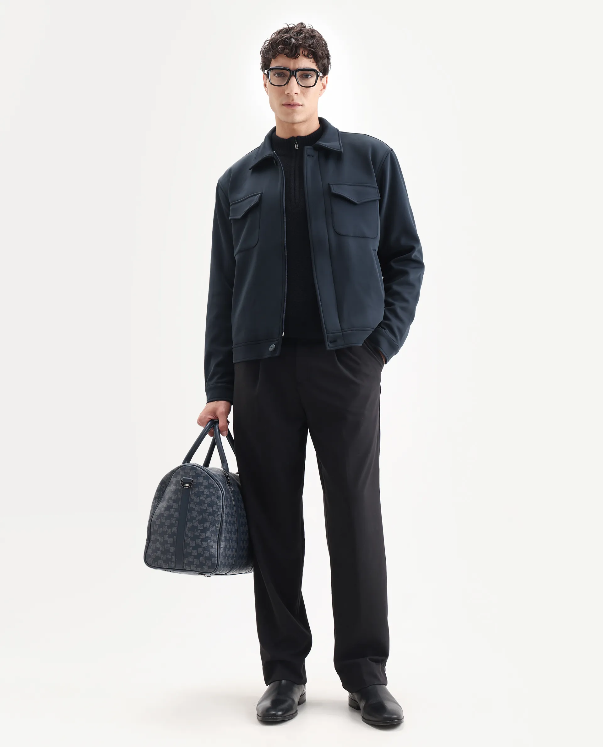 Rare Rabbit Men's Mapi Navy Nylon Plain Regular Fit Full Sleeve Spread Collar Jacket - Image 2