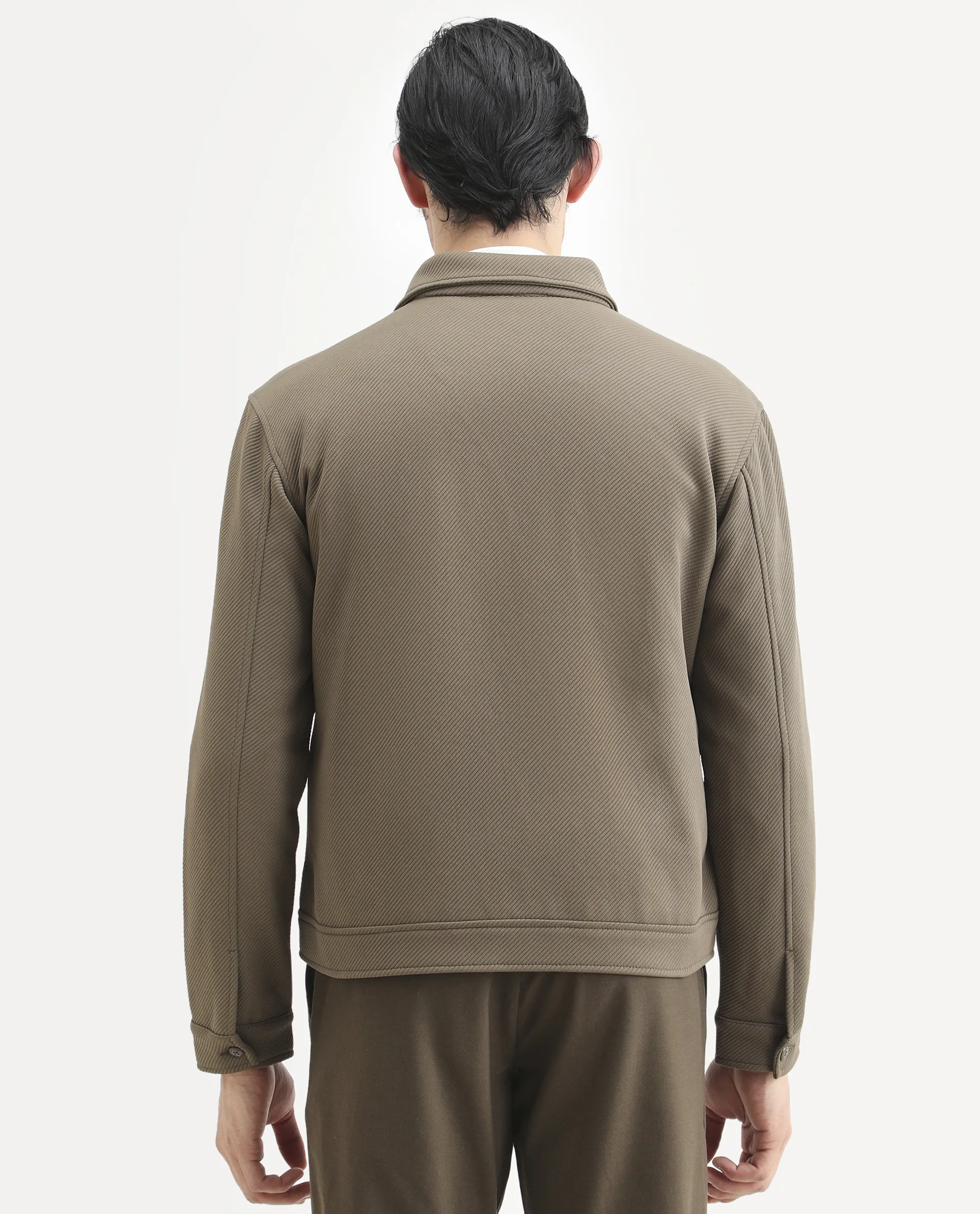 Rare Rabbit Men's Mapis Olive Polyester Plain Regular Fit Full Sleeve Curved Collar Jacket - Image 7