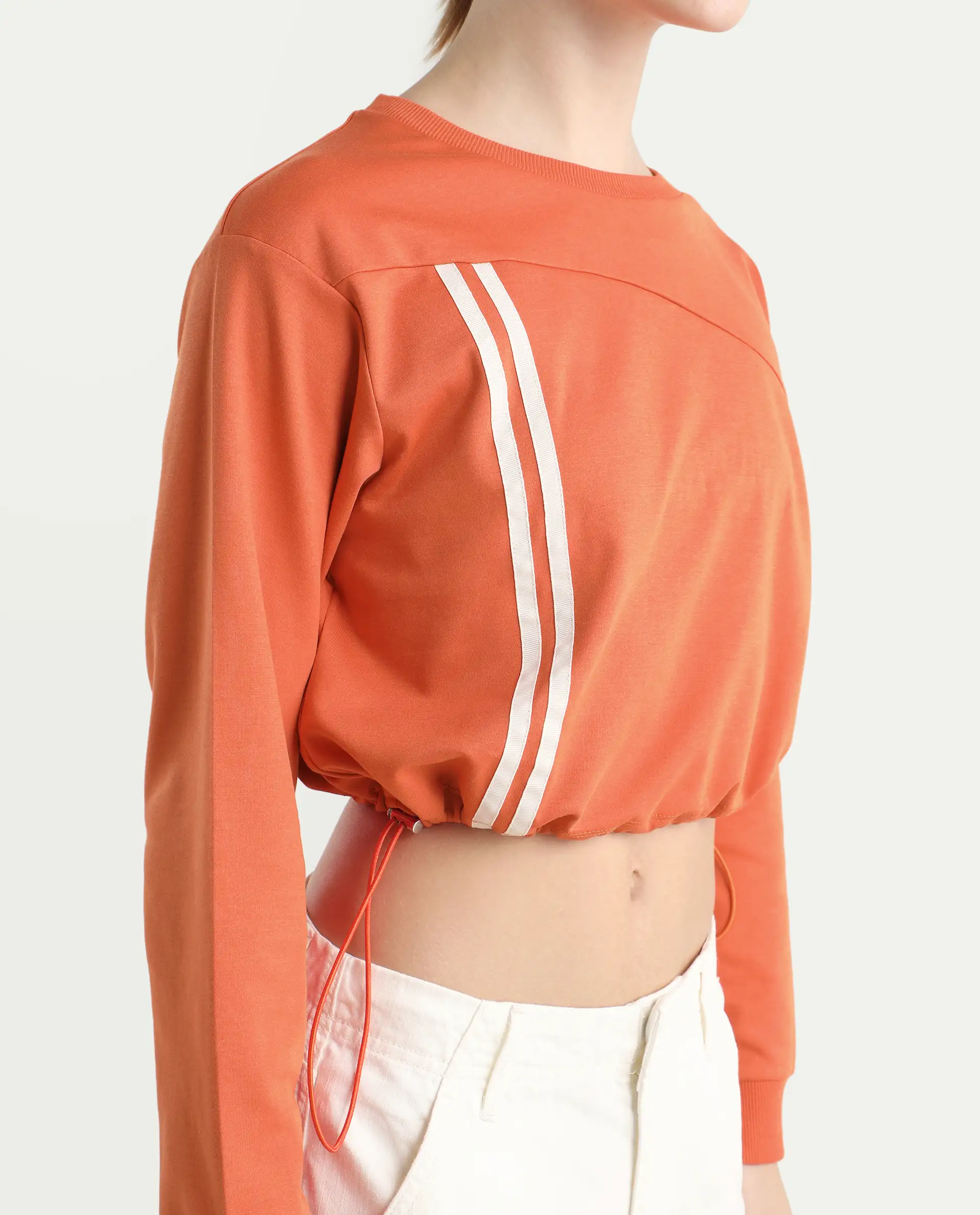 Rareism Women's Maple Dark Orange Cotton Blend Crew Neck Plain Crop Relaxed Fit Sweatshirt - Image 4