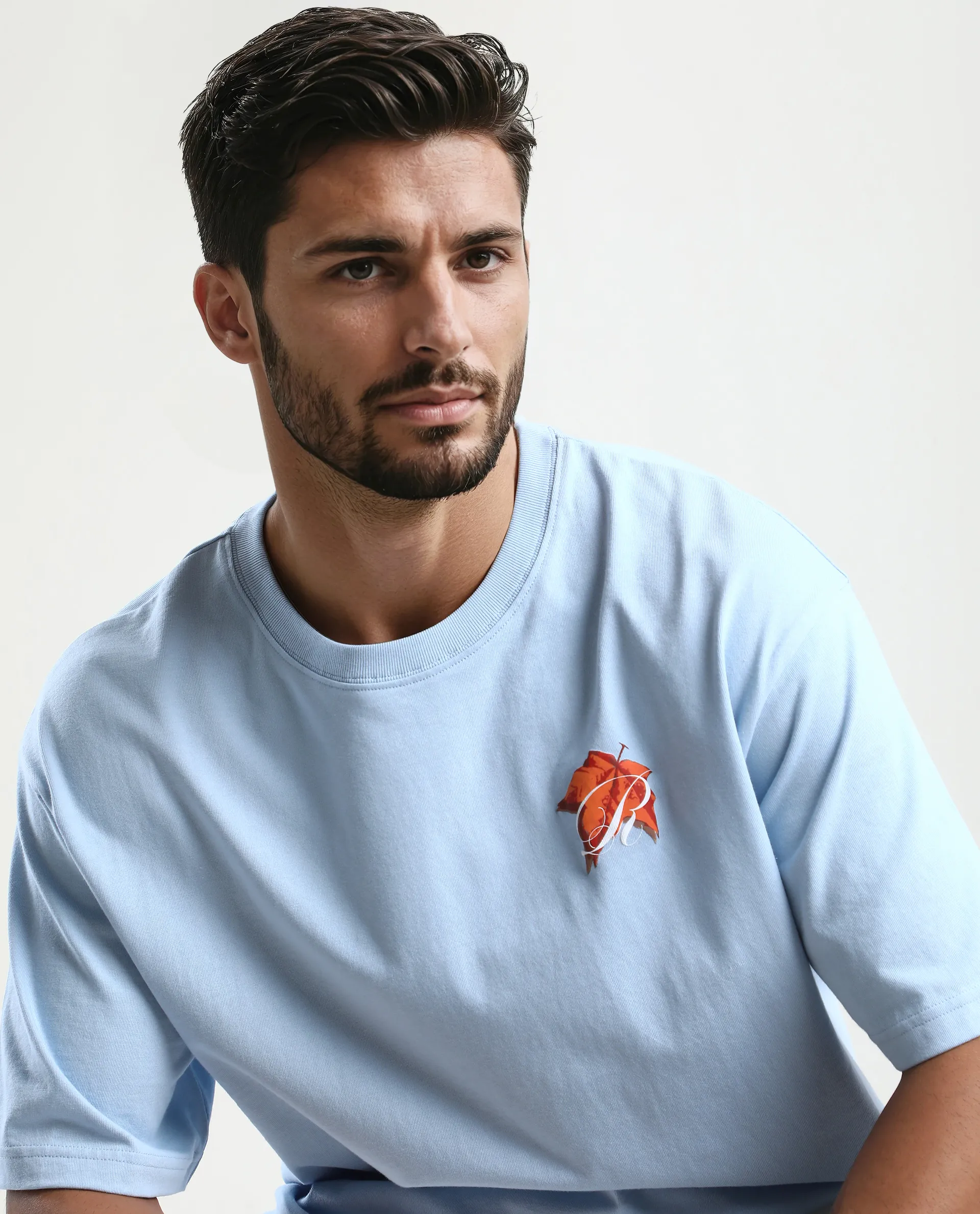 Rare Rabbit Men's Mapler Blue Cotton Graphic Print Oversized Fit Half Sleeve Crew Neck T-Shirt - Image 3