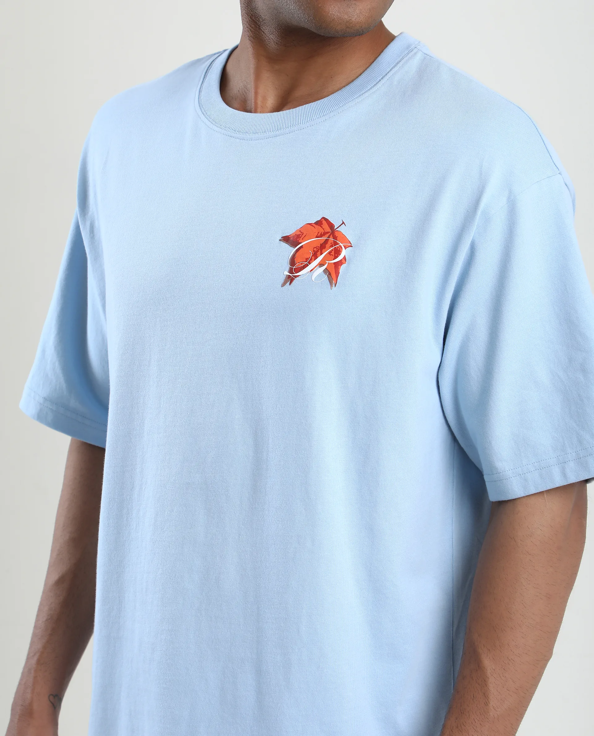 Rare Rabbit Men's Mapler Blue Cotton Graphic Print Oversized Fit Half Sleeve Crew Neck T-Shirt - Image 7