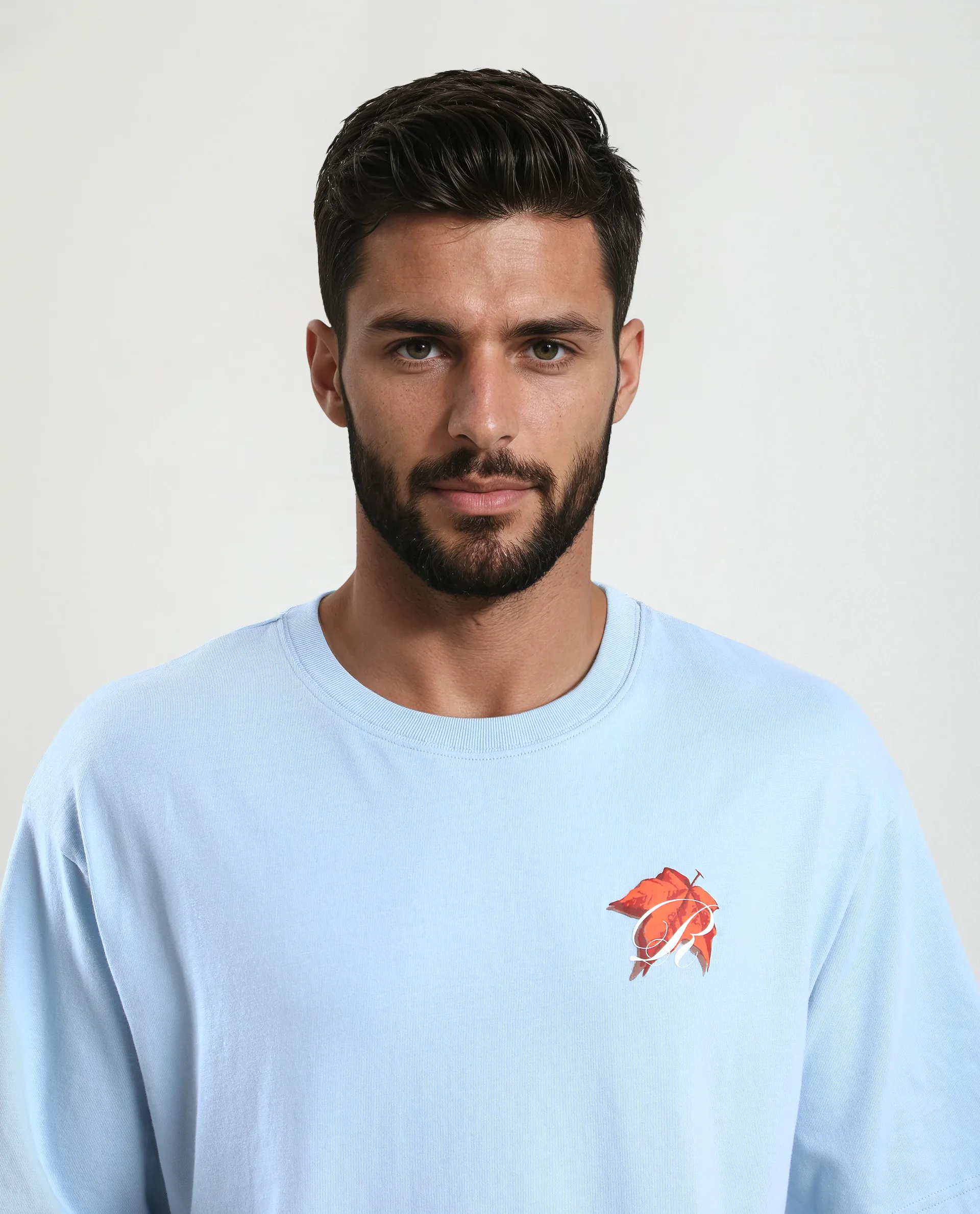 Rare Rabbit Men's Mapler Blue Cotton Graphic Print Oversized Fit Half Sleeve Crew Neck T-Shirt - Image 8