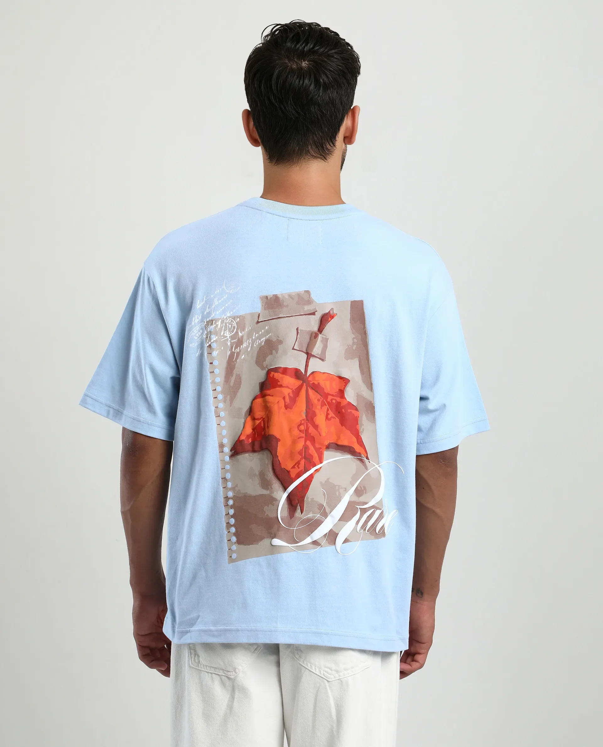 Rare Rabbit Men's Mapler Blue Cotton Graphic Print Oversized Fit Half Sleeve Crew Neck T-Shirt - Image 9