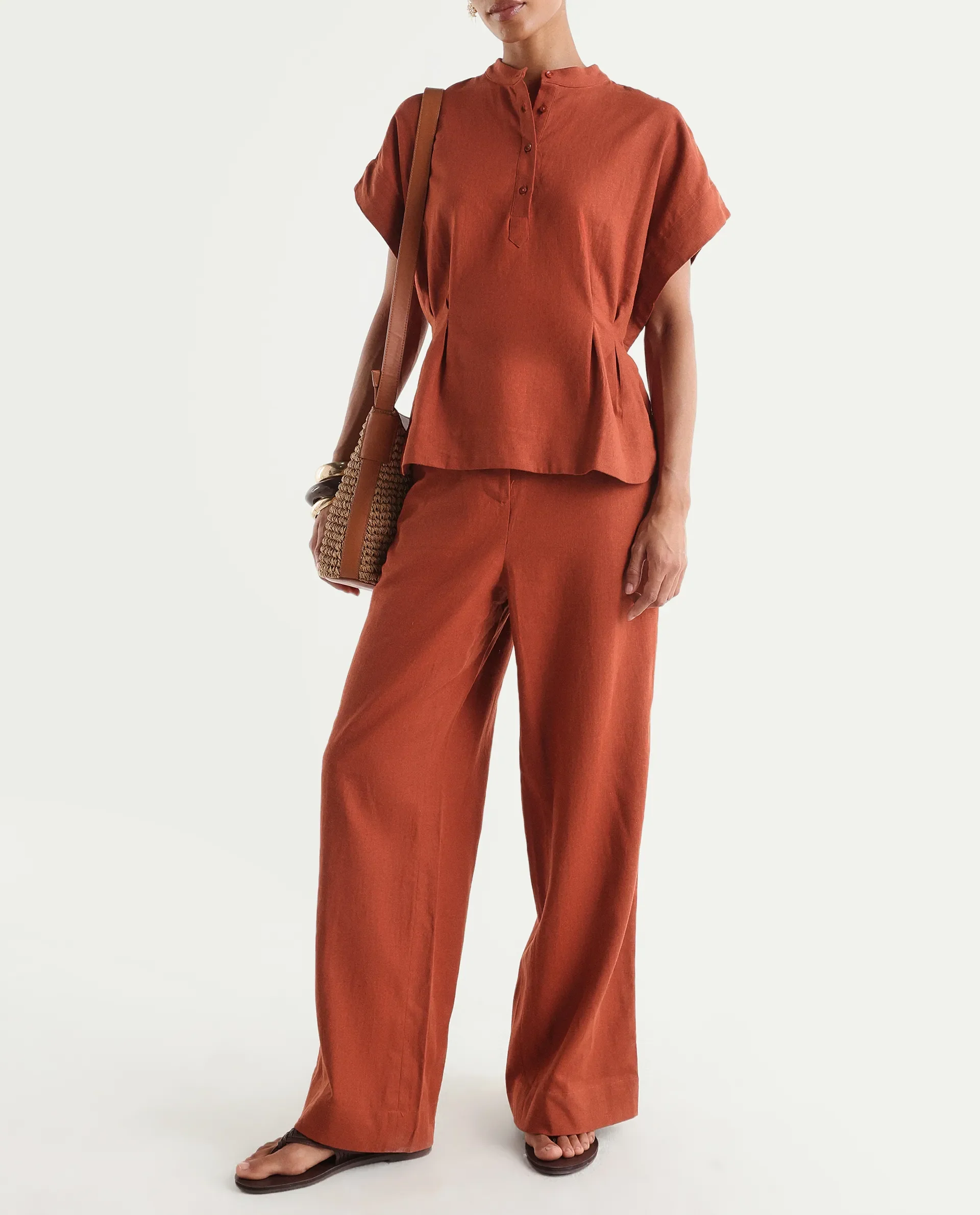 Rareism Women's Mappy-B Rust Linen Wide Plain Trouser - Image 2