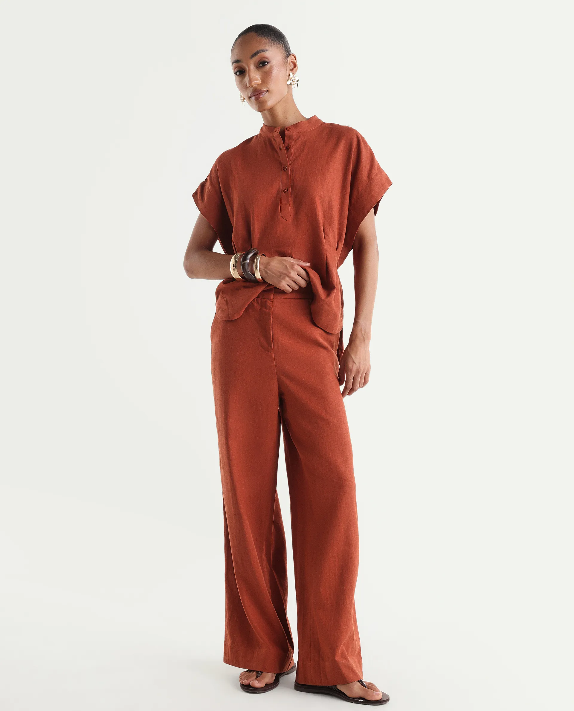 Rareism Women's Mappy-B Rust Linen Wide Plain Trouser - Image 3
