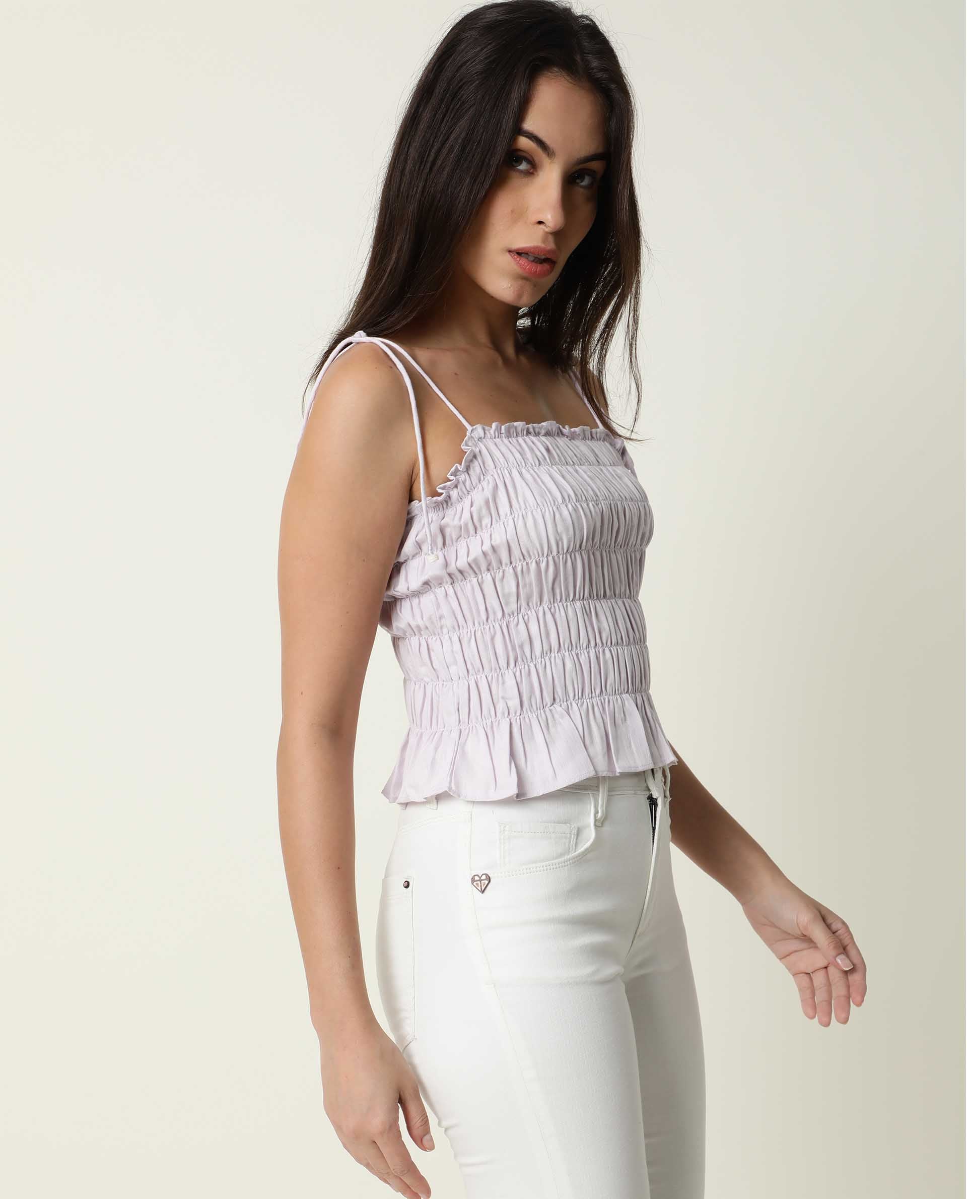 Rareism Women's Mappy Lilac Tube Neck Plain Sleeveless Knee Length Tailored Top - Image 5