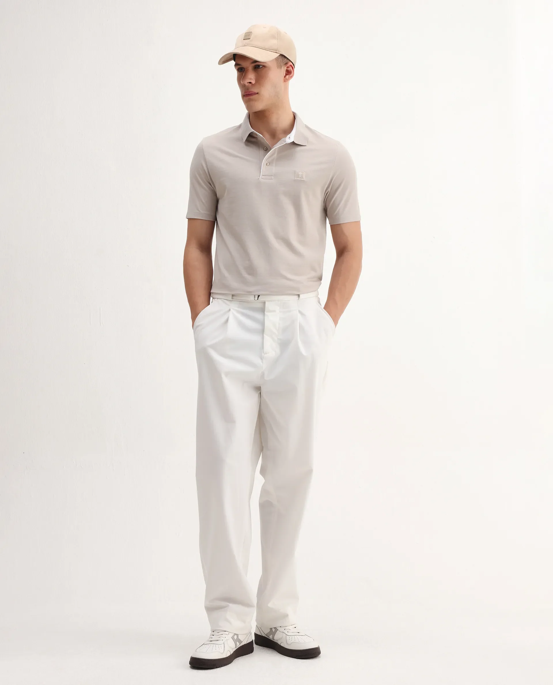 Rare Rabbit Men's Maq Beige Cotton Plain Regular Fit Half Sleeve Polo - Image 2