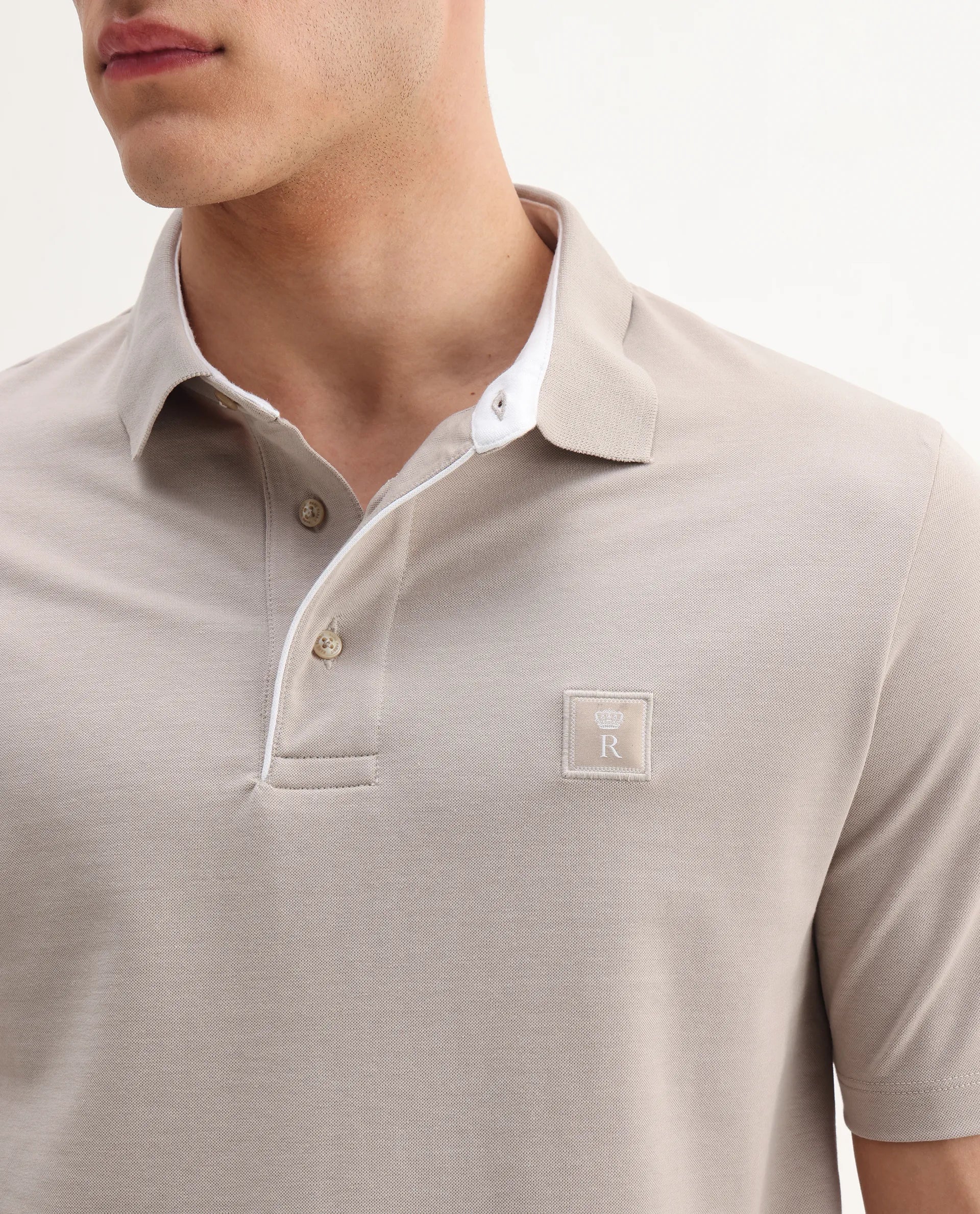 Rare Rabbit Men's Maq Beige Cotton Plain Regular Fit Half Sleeve Polo - Image 3