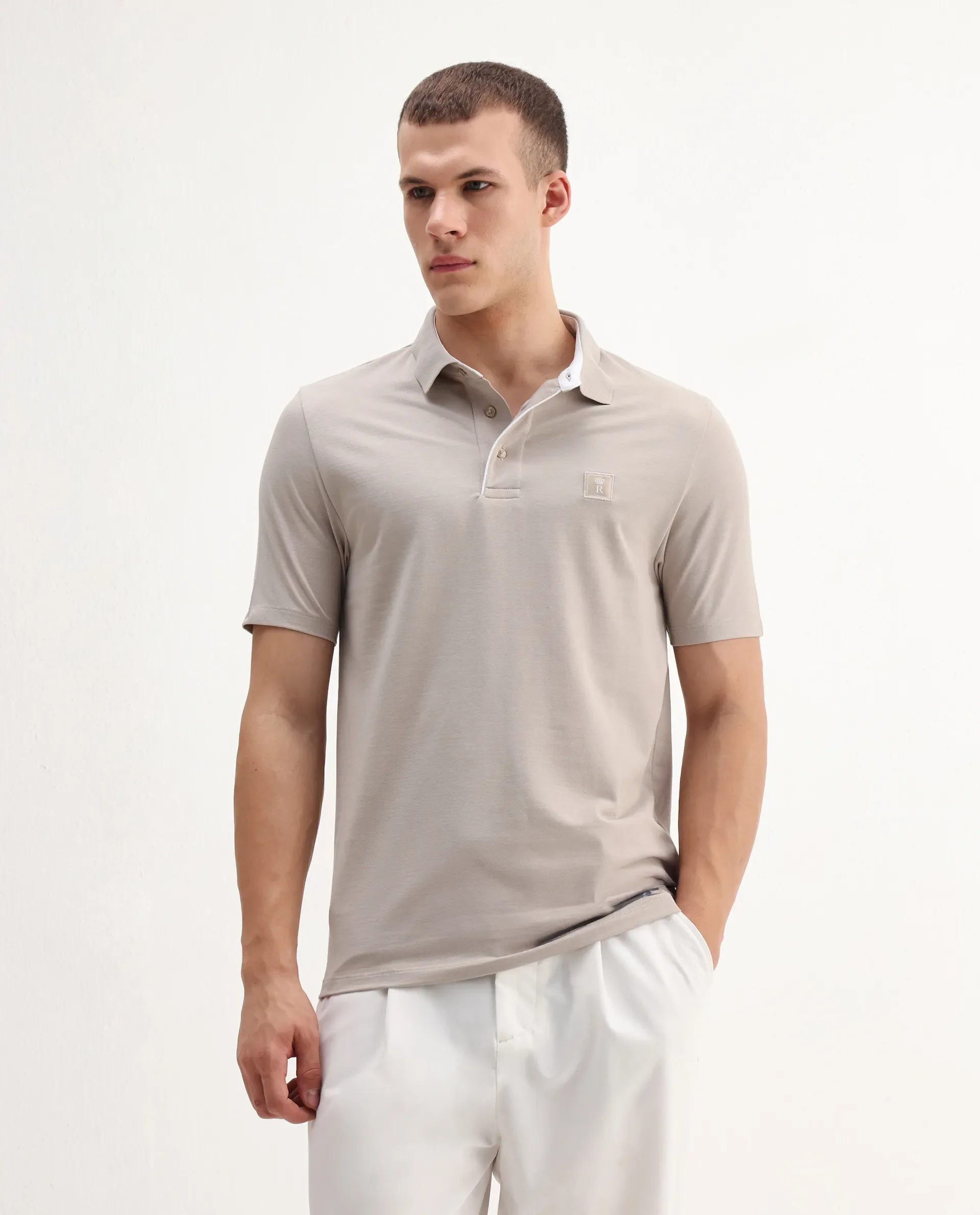 Rare Rabbit Men's Maq Beige Cotton Plain Regular Fit Half Sleeve Polo - Image 4