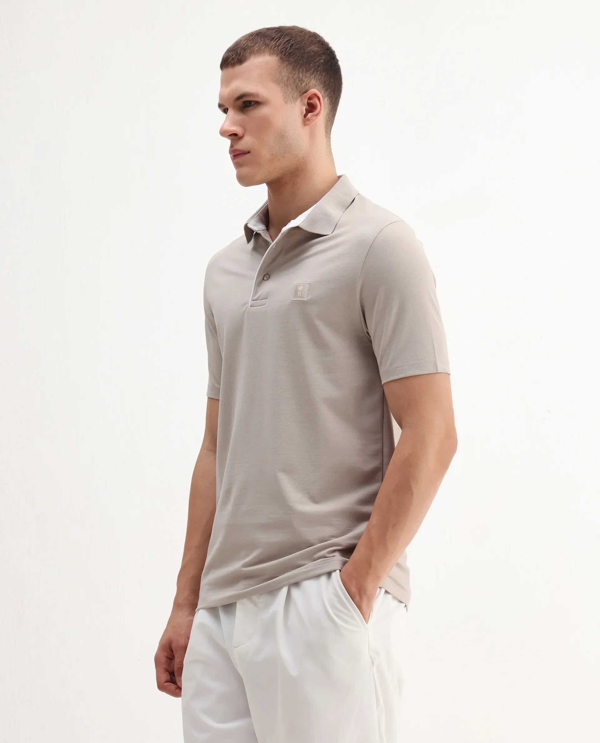 Rare Rabbit Men's Maq Beige Cotton Plain Regular Fit Half Sleeve Polo - Image 5