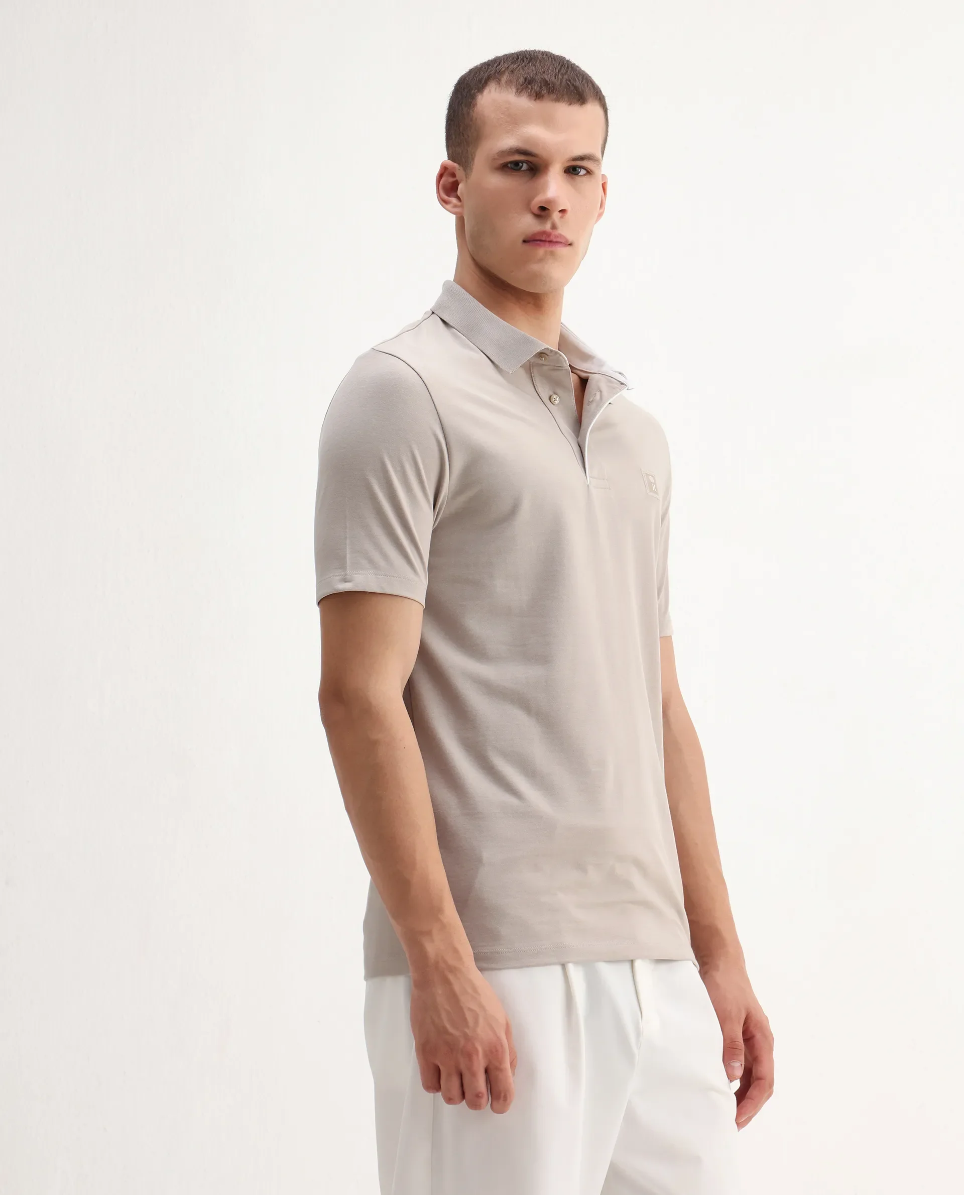 Rare Rabbit Men's Maq Beige Cotton Plain Regular Fit Half Sleeve Polo - Image 6