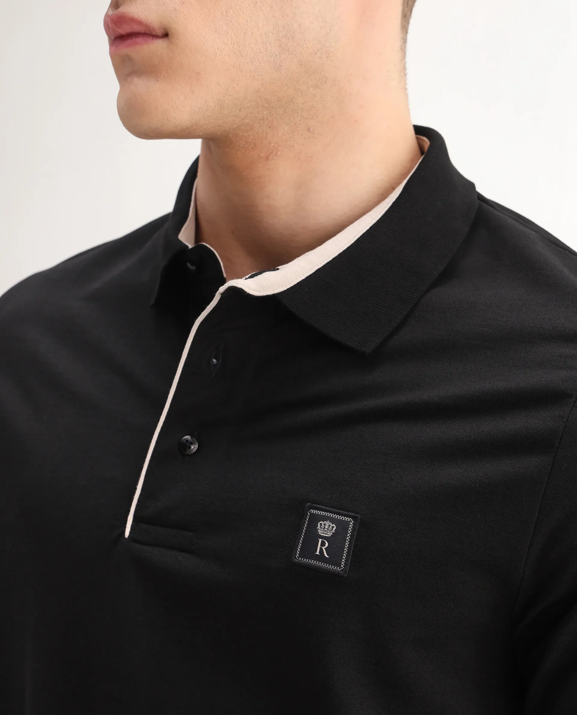 Rare Rabbit Men's Maq Black Cotton Plain Regular Fit Half Sleeve Polo - Image 3