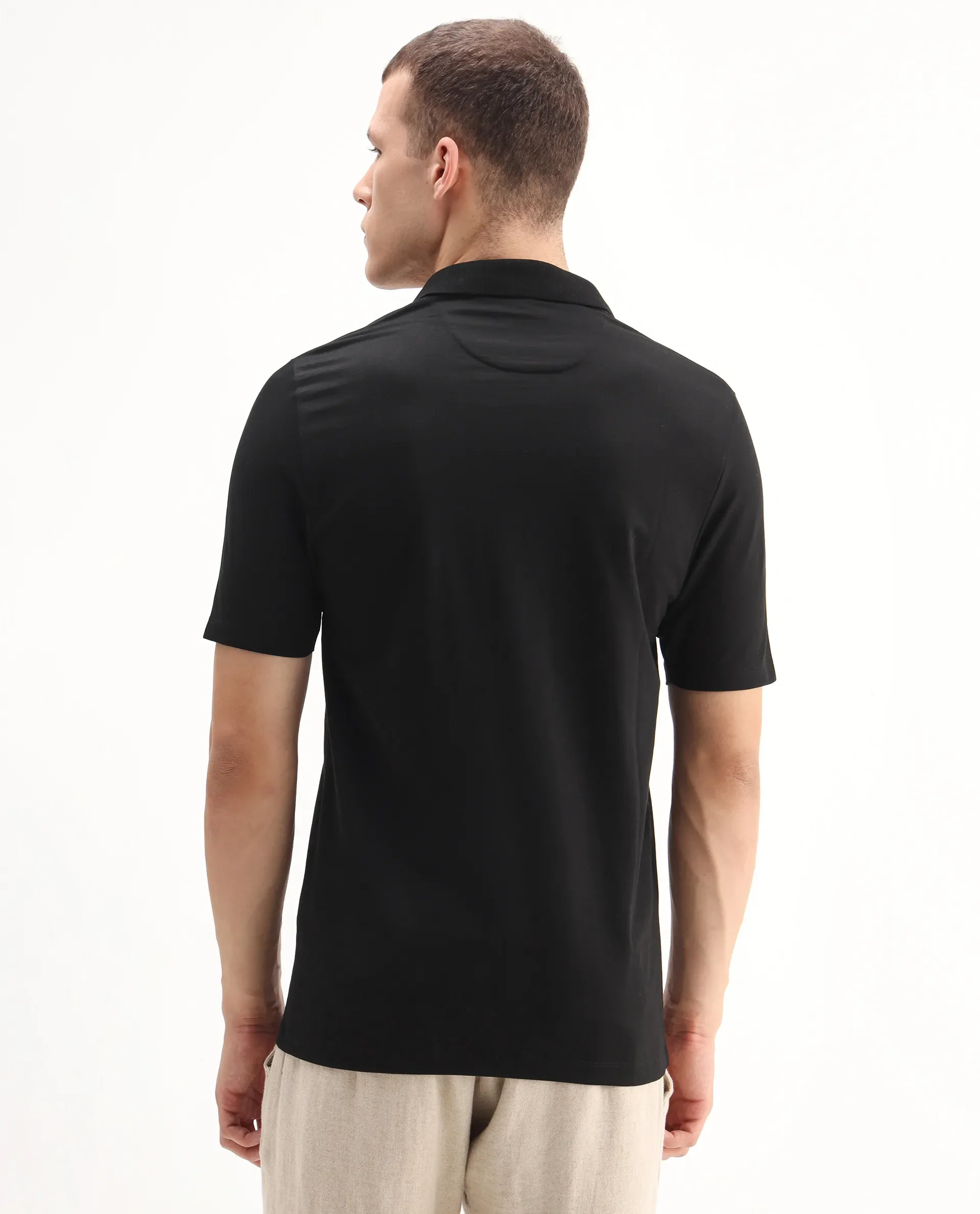 Rare Rabbit Men's Maq Black Cotton Plain Regular Fit Half Sleeve Polo - Image 7