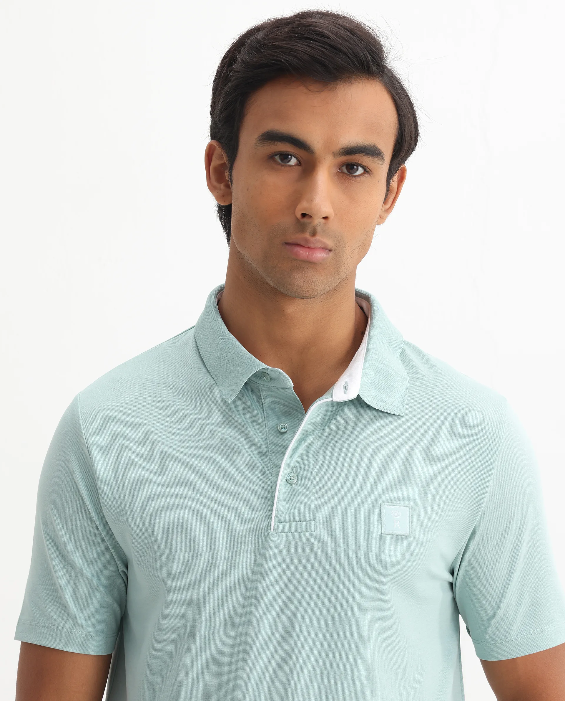 Rare Rabbit Men's Maq Light Turq Cotton Plain Regular Fit Half Sleeve Polo - Image 4