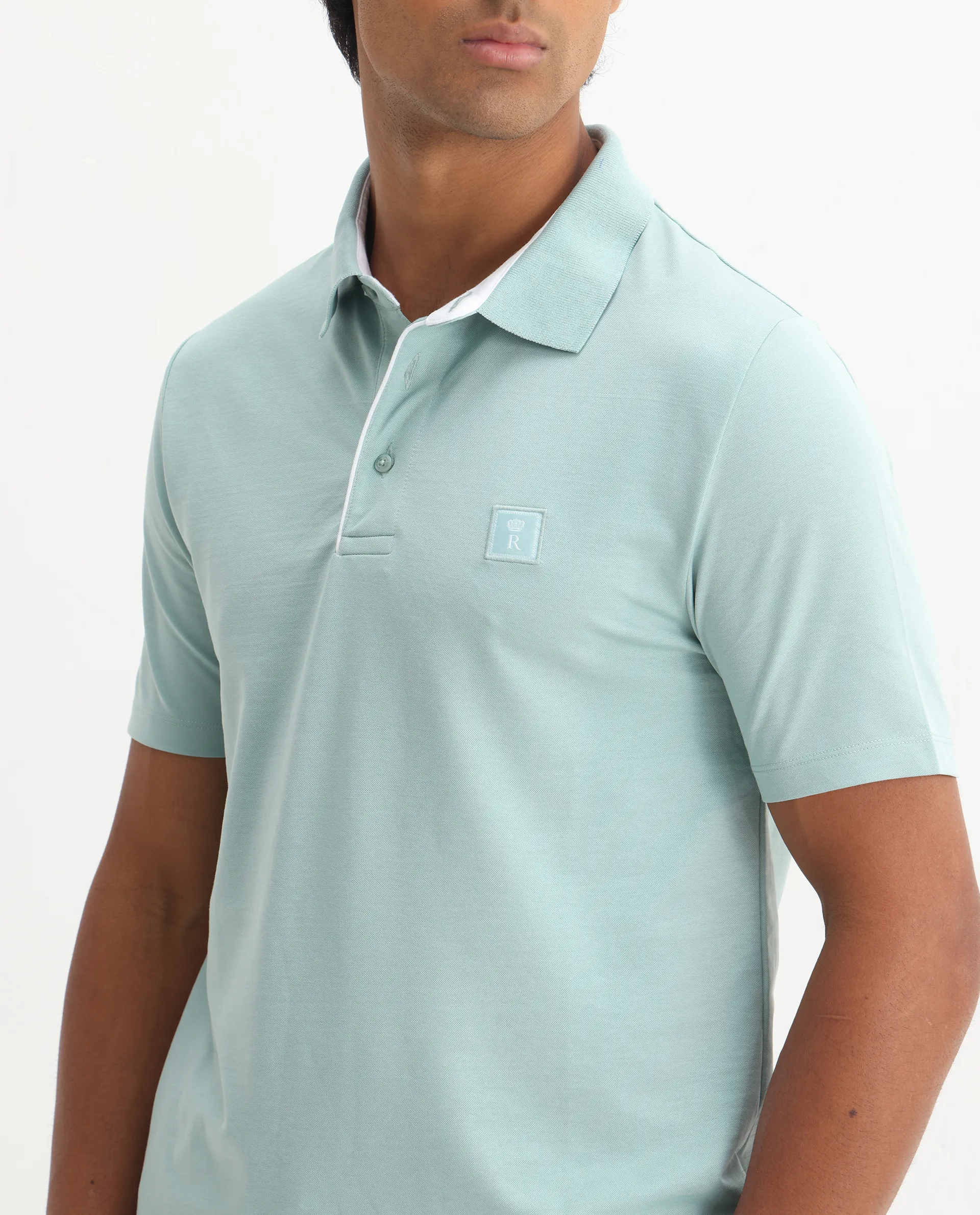 Rare Rabbit Men's Maq Light Turq Cotton Plain Regular Fit Half Sleeve Polo - Image 5