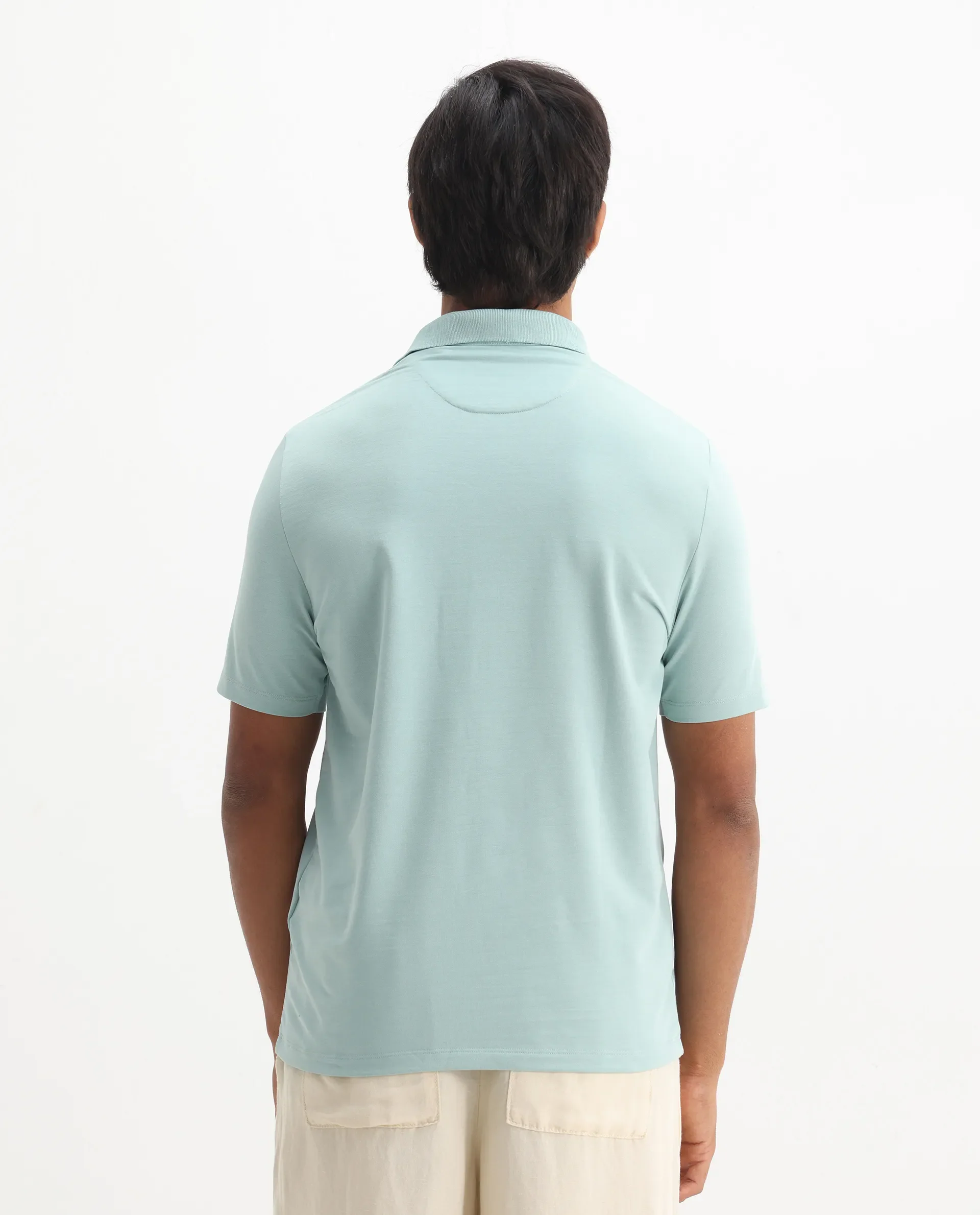 Rare Rabbit Men's Maq Light Turq Cotton Plain Regular Fit Half Sleeve Polo - Image 6
