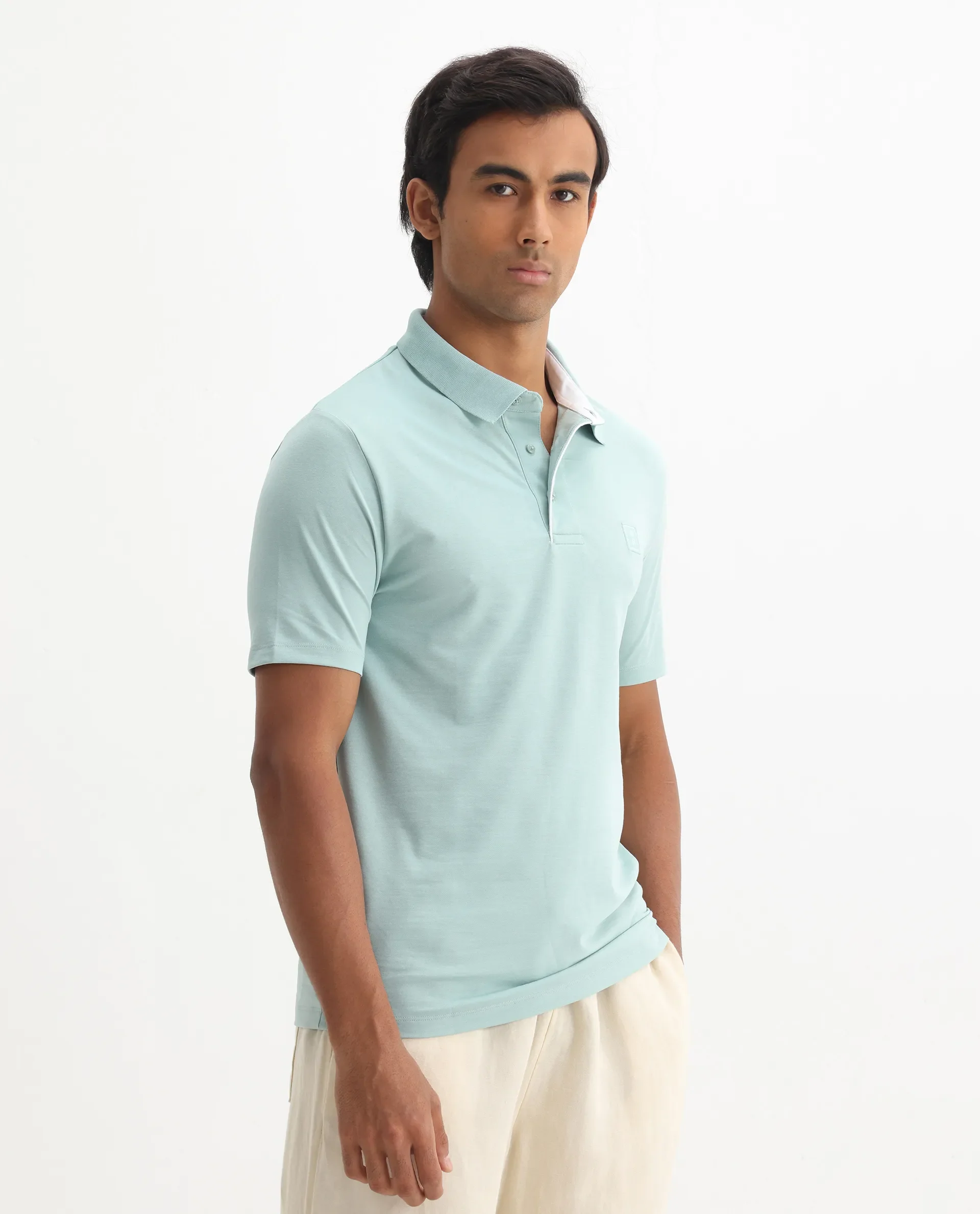 Rare Rabbit Men's Maq Light Turq Cotton Plain Regular Fit Half Sleeve Polo - Image 8