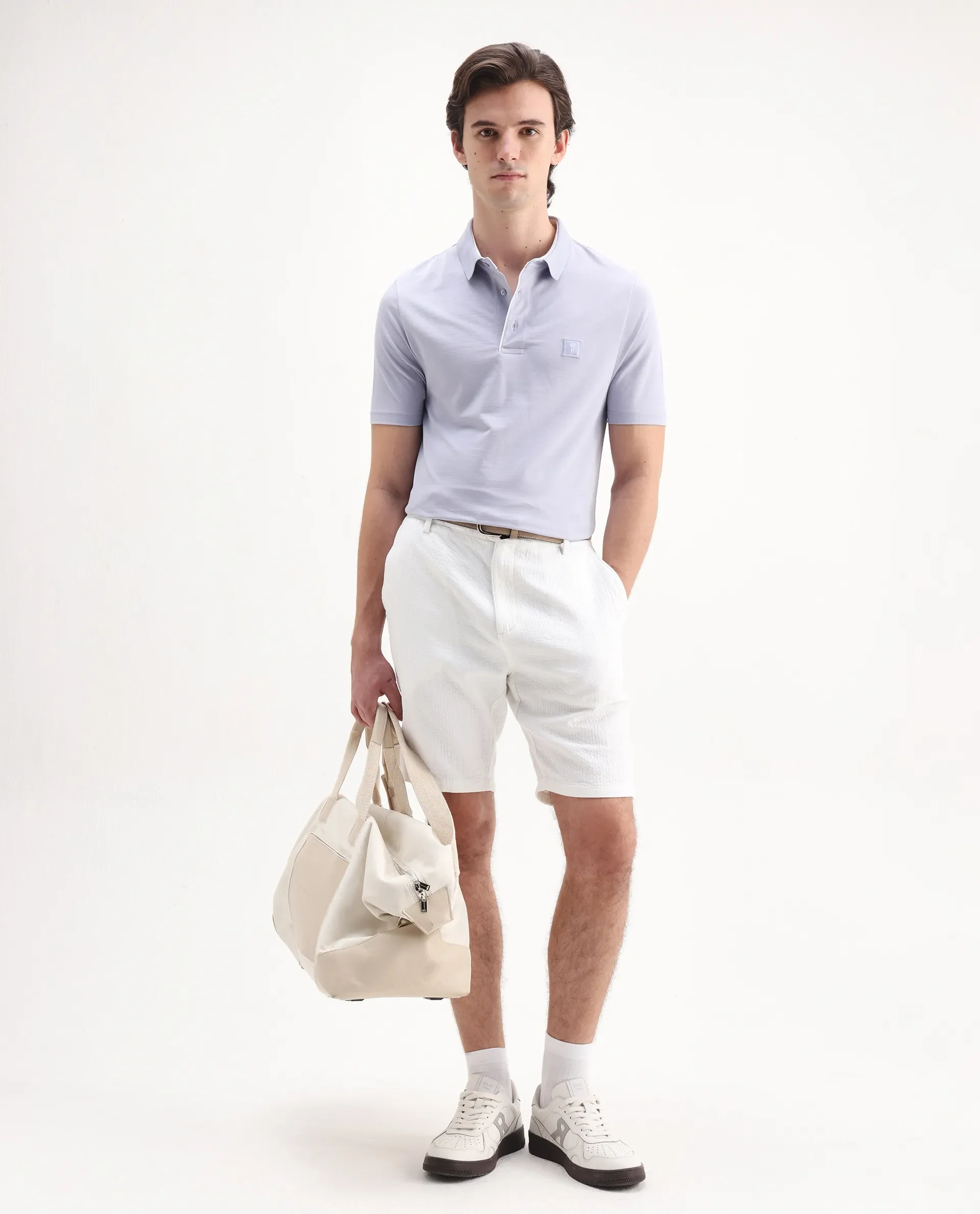 Rare Rabbit Men's Maq Pastel Purple Cotton Plain Regular Fit Half Sleeve Polo - Image 2