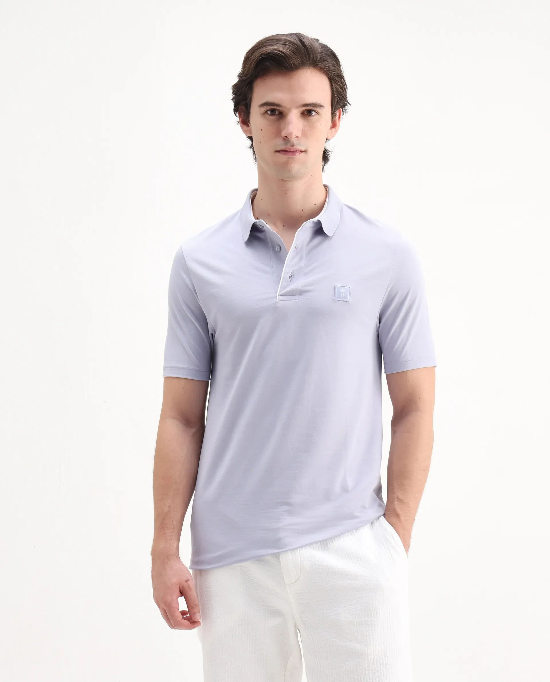 Rare Rabbit Men's Maq Pastel Purple Cotton Plain Regular Fit Half Sleeve Polo - Image 4