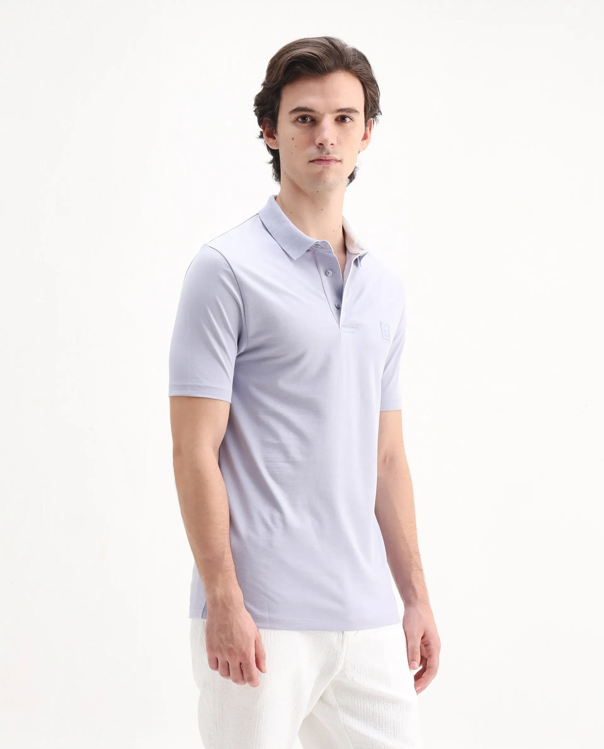 Rare Rabbit Men's Maq Pastel Purple Cotton Plain Regular Fit Half Sleeve Polo - Image 6