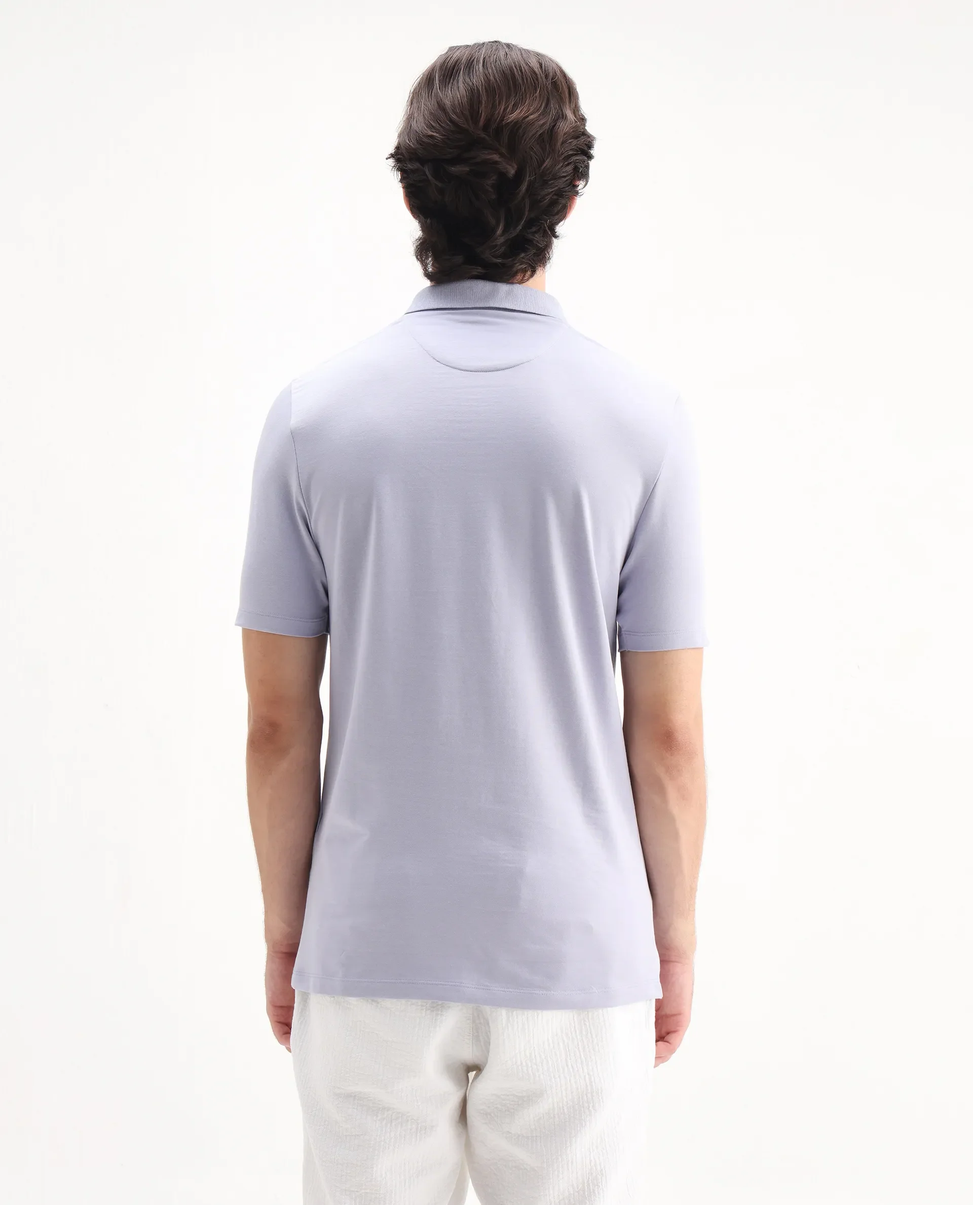 Rare Rabbit Men's Maq Pastel Purple Cotton Plain Regular Fit Half Sleeve Polo - Image 7