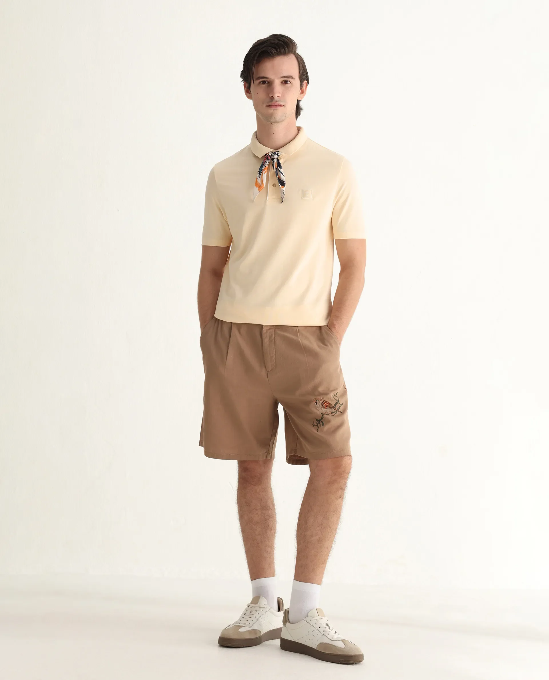 Rare Rabbit Men's Maq Pastel Yellow Cotton Plain Regular Fit Half Sleeve Polo - Image 2