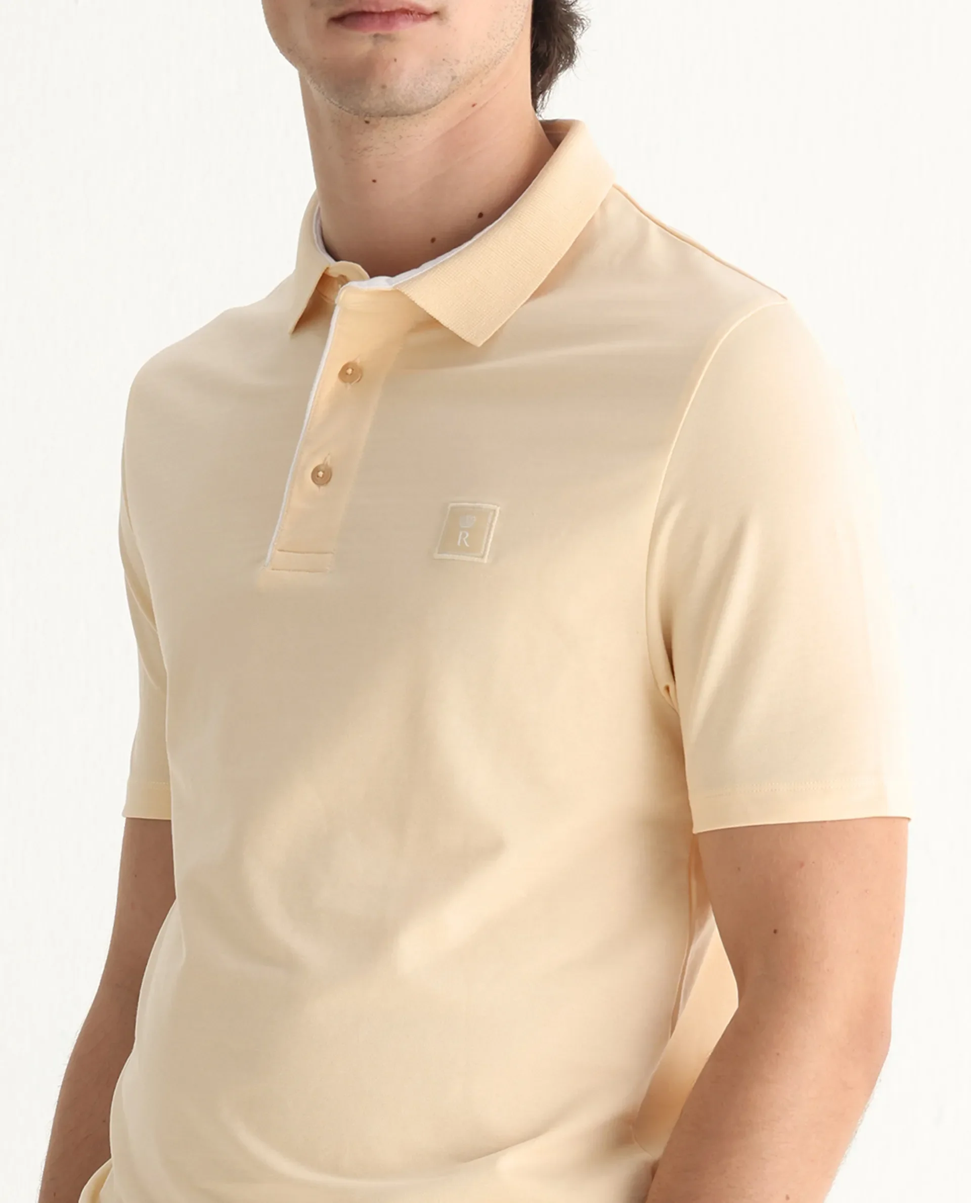 Rare Rabbit Men's Maq Pastel Yellow Cotton Plain Regular Fit Half Sleeve Polo - Image 3