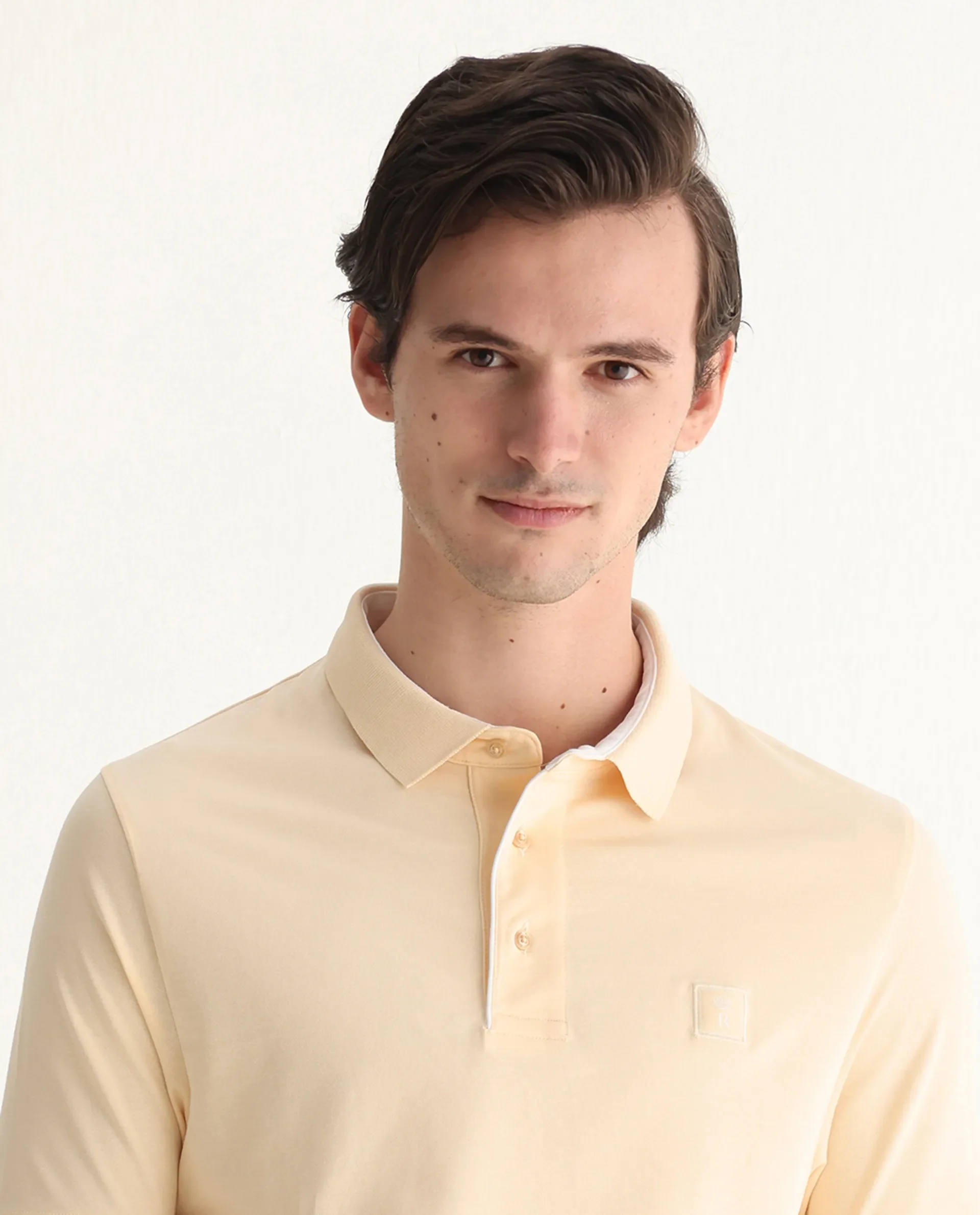 Rare Rabbit Men's Maq Pastel Yellow Cotton Plain Regular Fit Half Sleeve Polo - Image 4