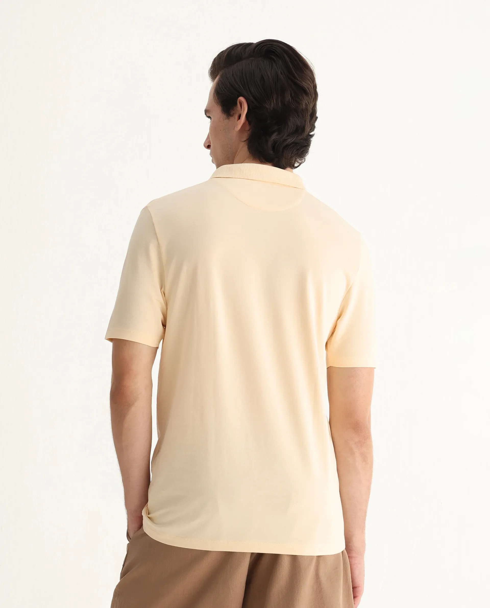 Rare Rabbit Men's Maq Pastel Yellow Cotton Plain Regular Fit Half Sleeve Polo - Image 6