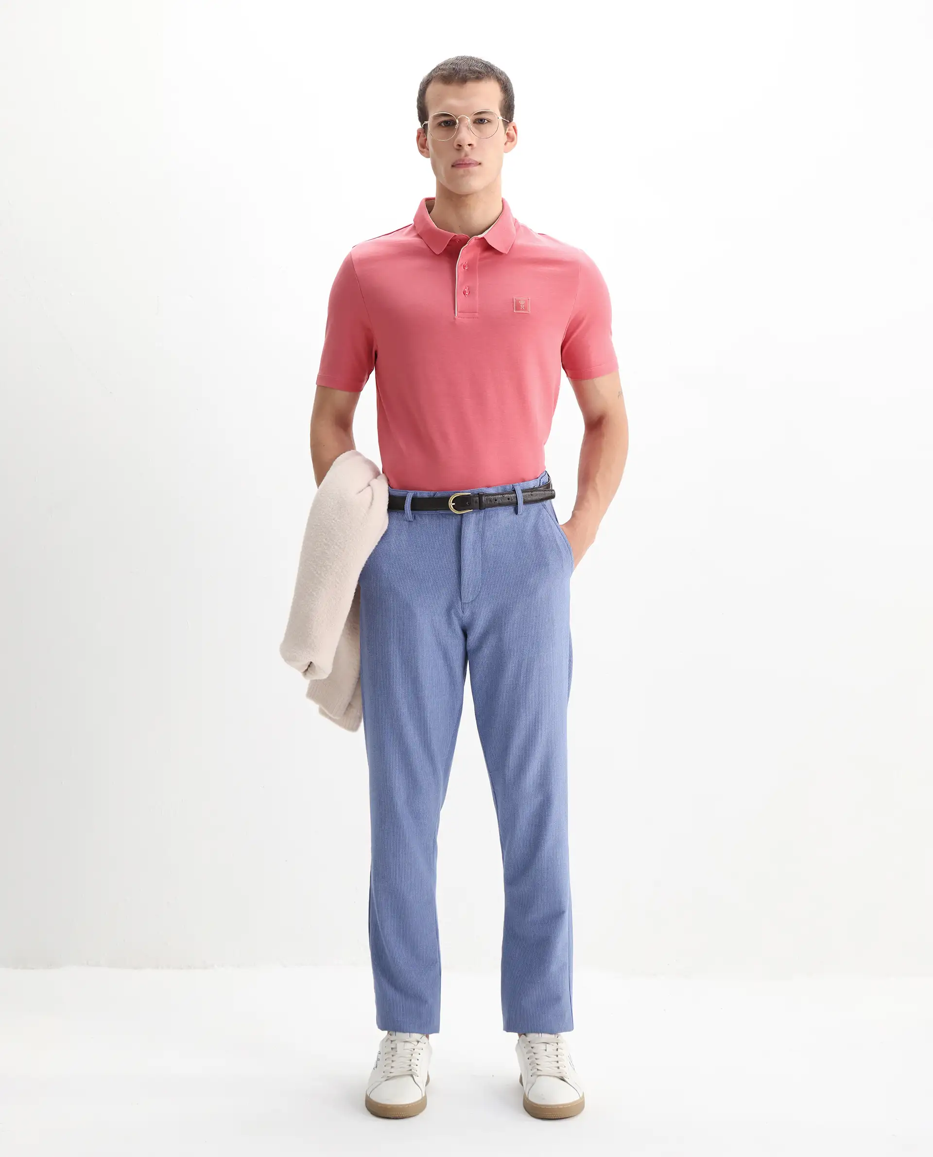 Rare Rabbit Men's Maq Pink Cotton Plain Regular Fit Half Sleeve Polo - Image 2