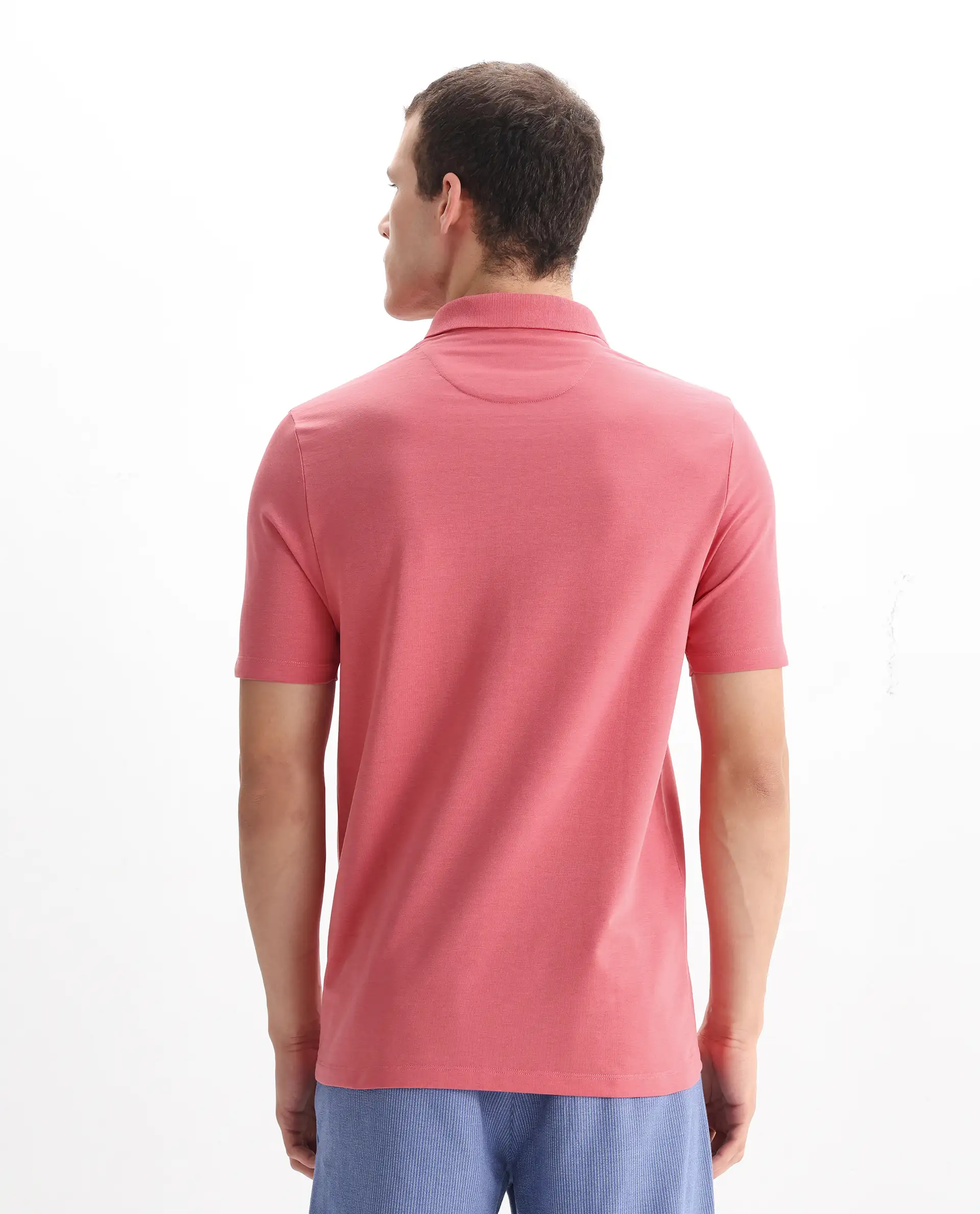 Rare Rabbit Men's Maq Pink Cotton Plain Regular Fit Half Sleeve Polo - Image 7