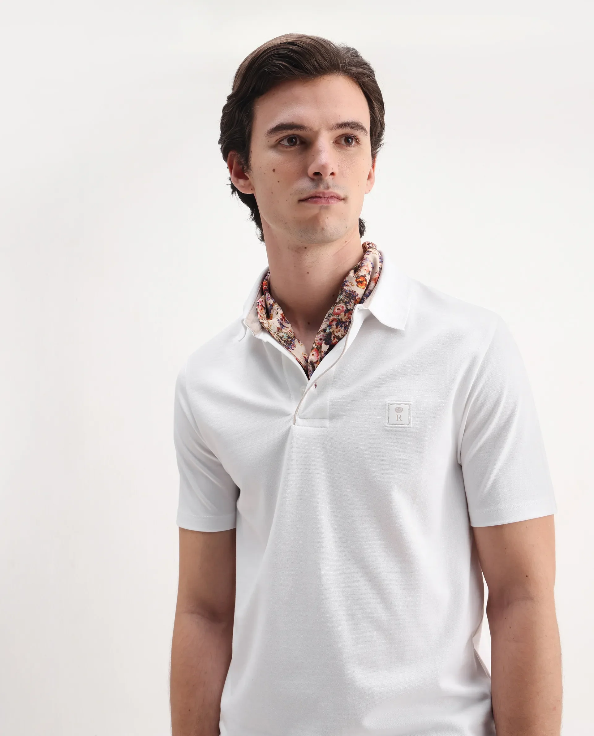 Rare Rabbit Men's Maq White Cotton Plain Regular Fit Half Sleeve Polo